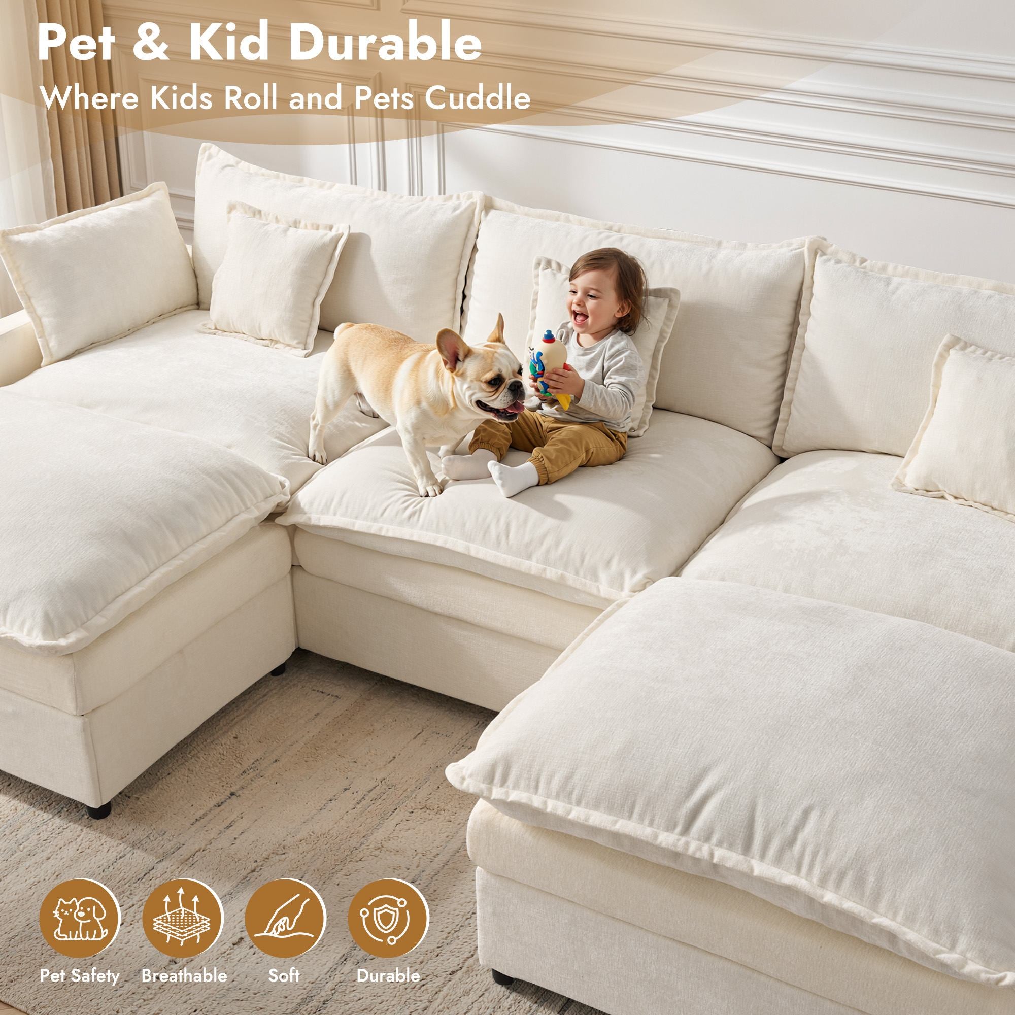 OVIOS Chenille Modular Sectional Sofa with Ottoman, Free Combination