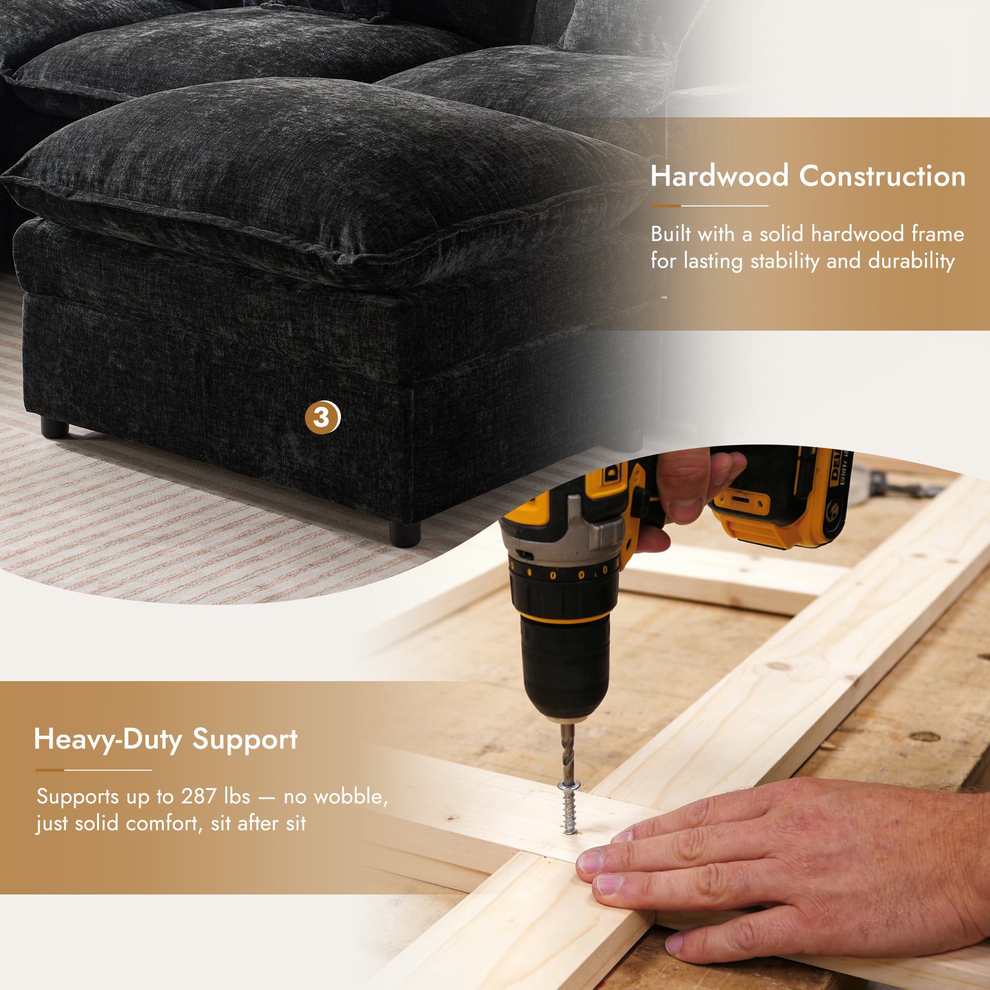 OVIOS Chenille Modular Sectional Sofa with Ottoman, Free Combination