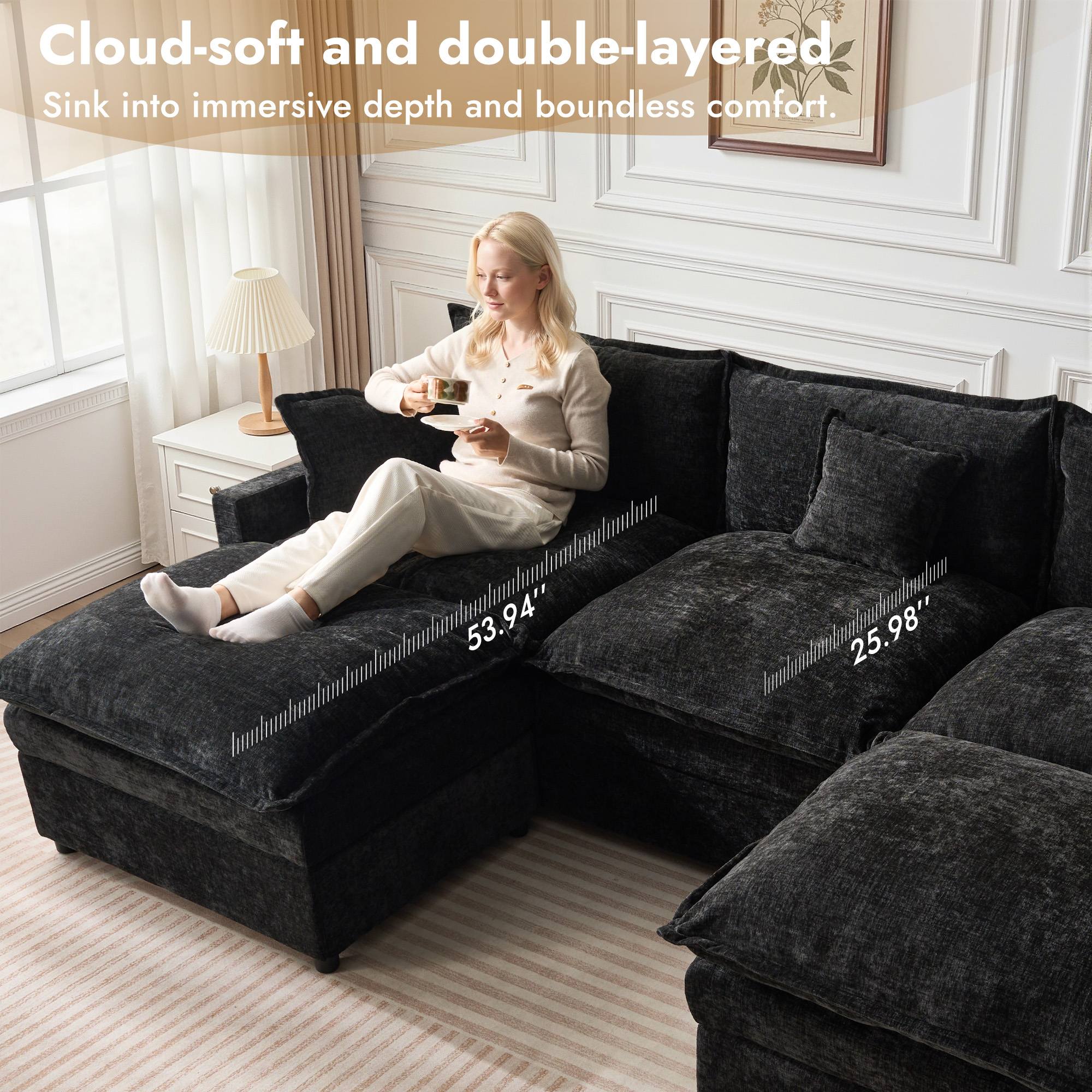 OVIOS Chenille Modular Sectional Sofa with Ottoman, Free Combination