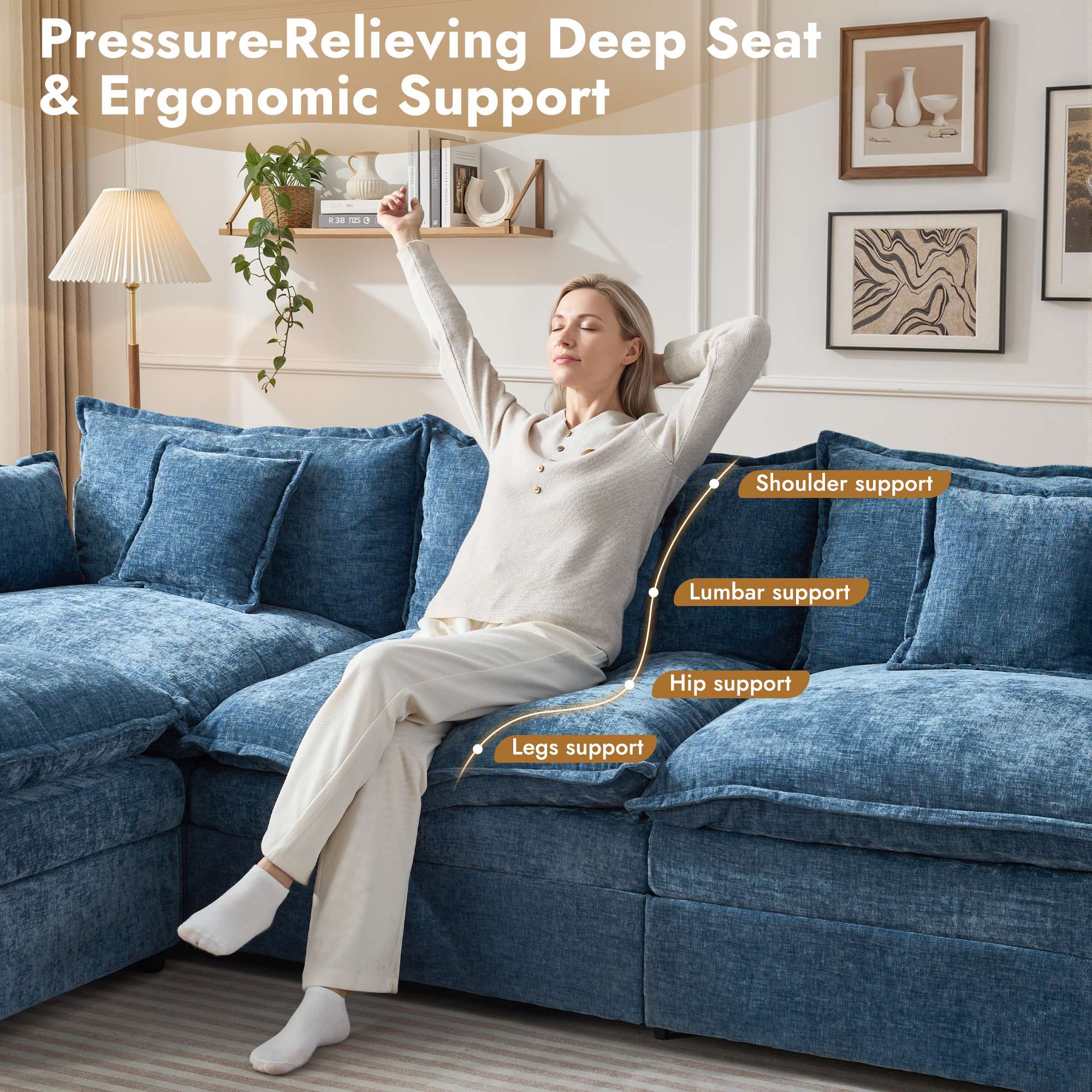 OVIOS Chenille Modular Sectional Sofa with Ottoman, Free Combination