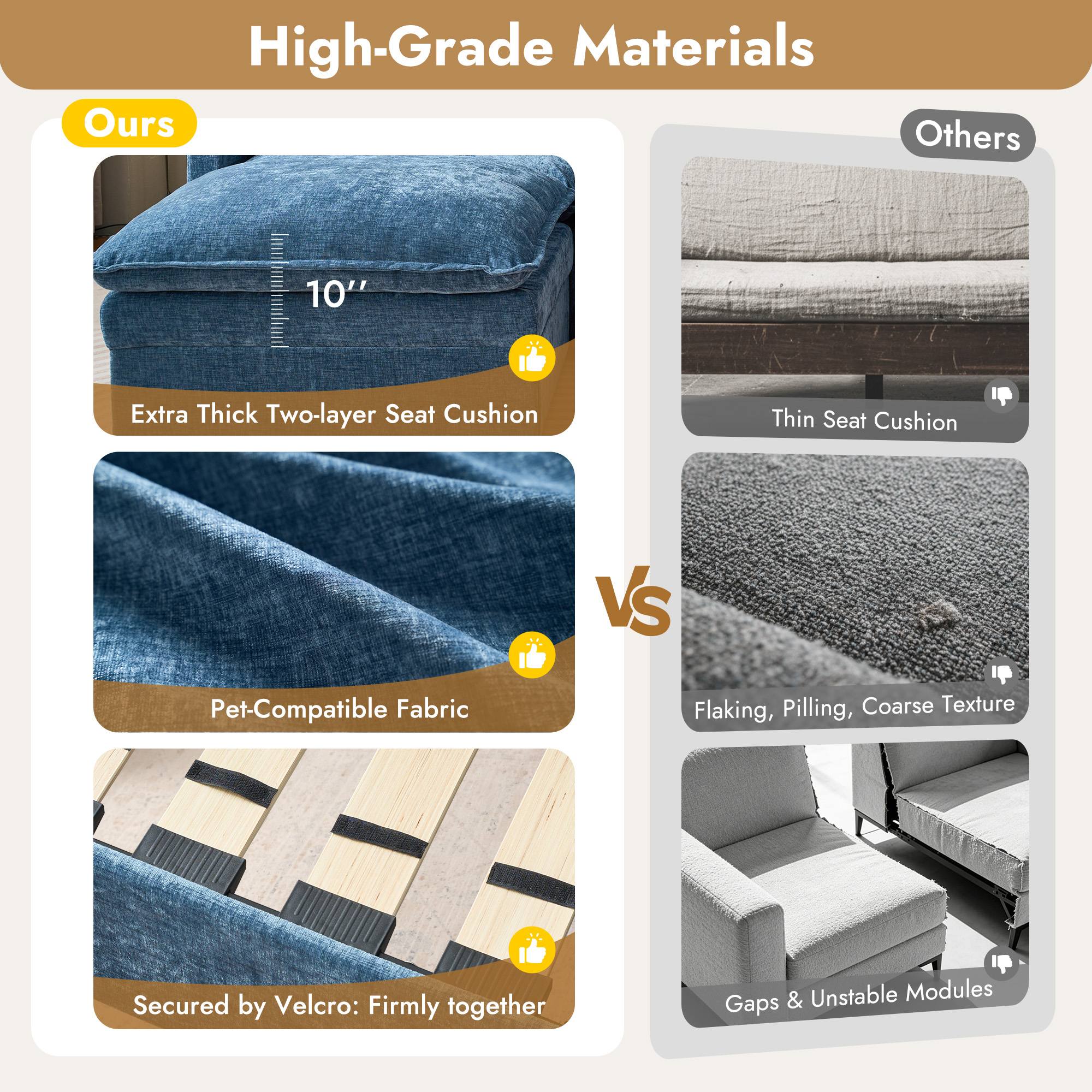 OVIOS Chenille Modular Sectional Sofa with Ottoman, Free Combination