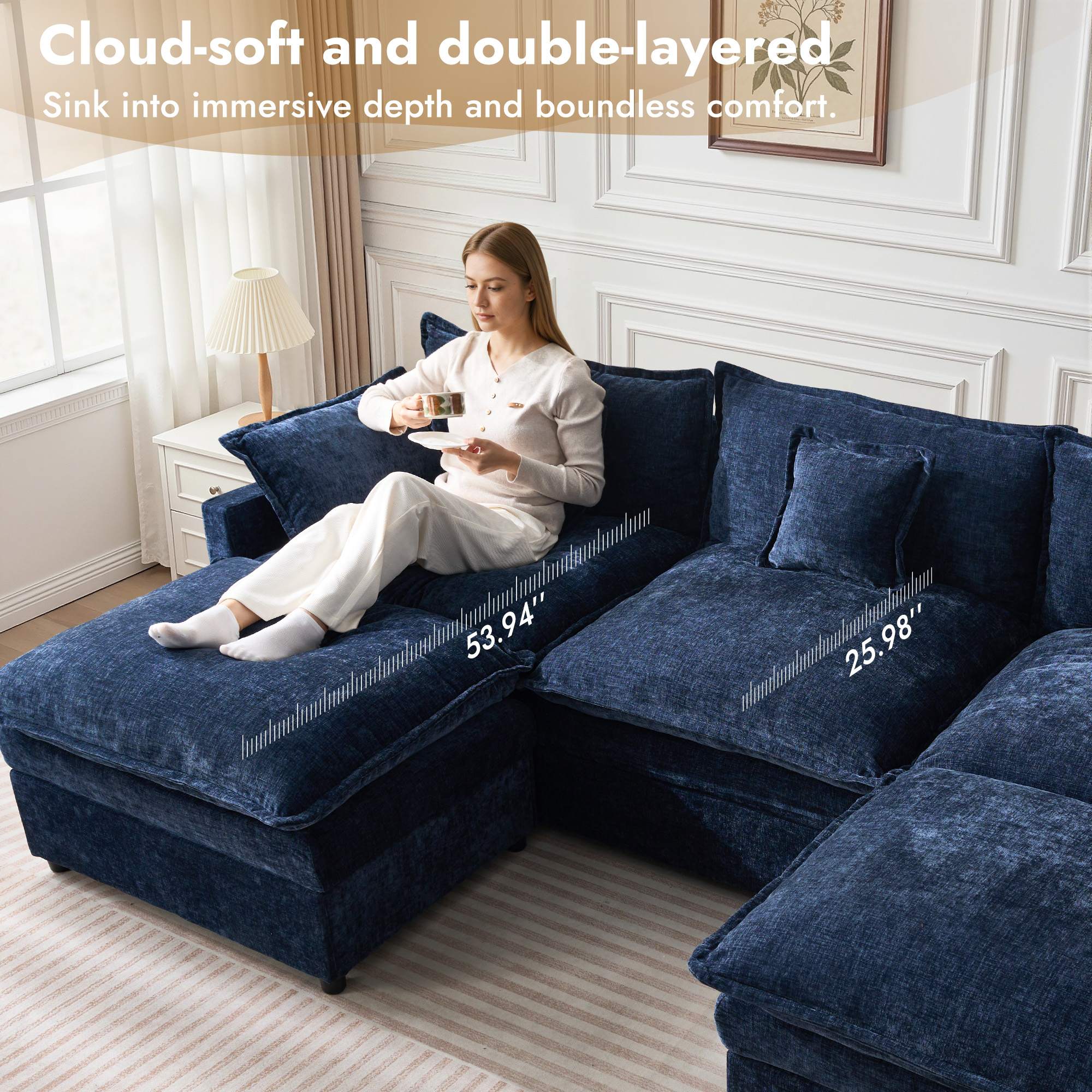 OVIOS Chenille Modular Sectional Sofa with Ottoman, Free Combination