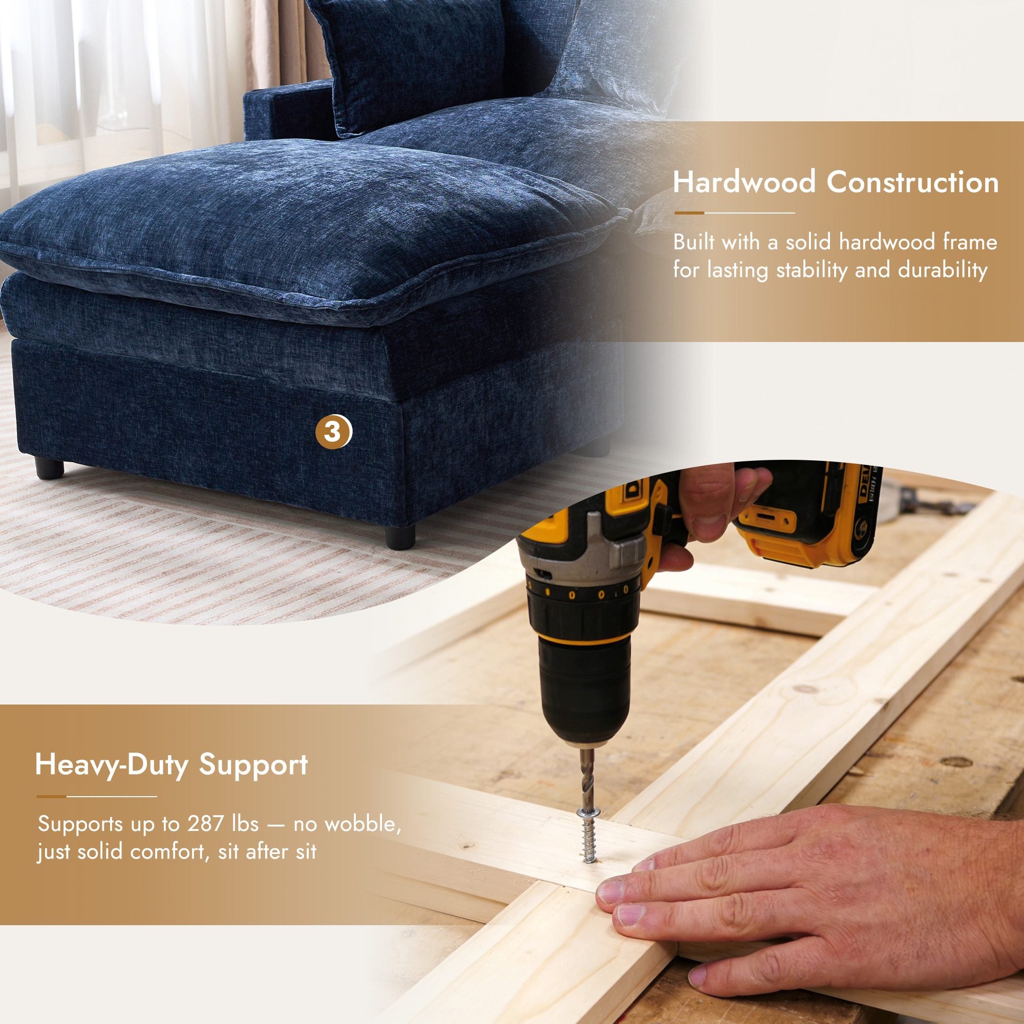 OVIOS Chenille Modular Sectional Sofa with Ottoman, Free Combination