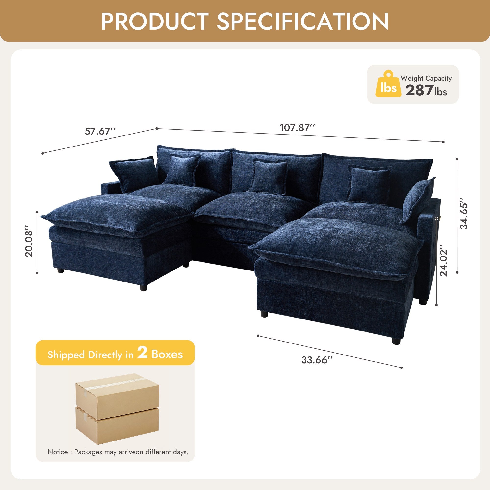 OVIOS Chenille Modular Sectional Sofa with Ottoman, Free Combination