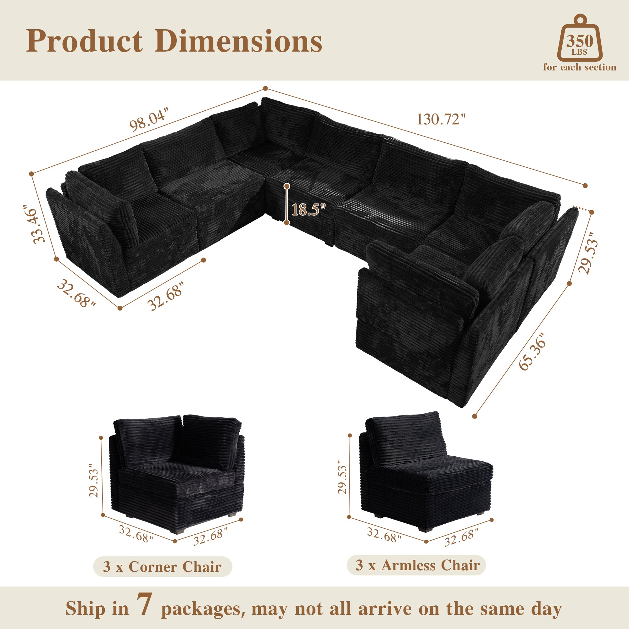 OVIOS Modular Sectional Sofa Couch with Oversized Chaise