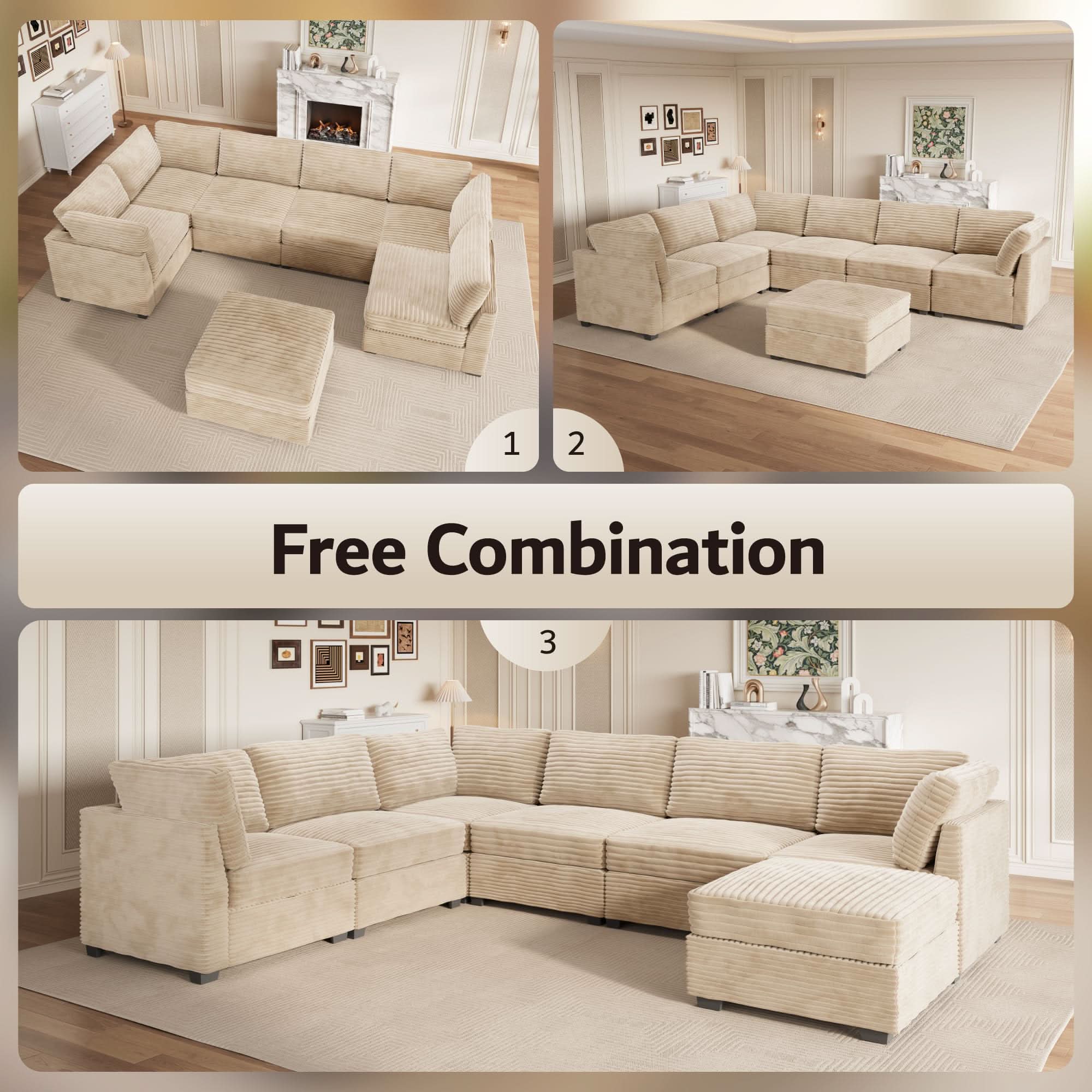 Ovios L-shaped 130.7" Modular Sectional Sofa Couch,  Modern Deep Seat Cloud Plush Corduroy Sofas Set for Living Room
