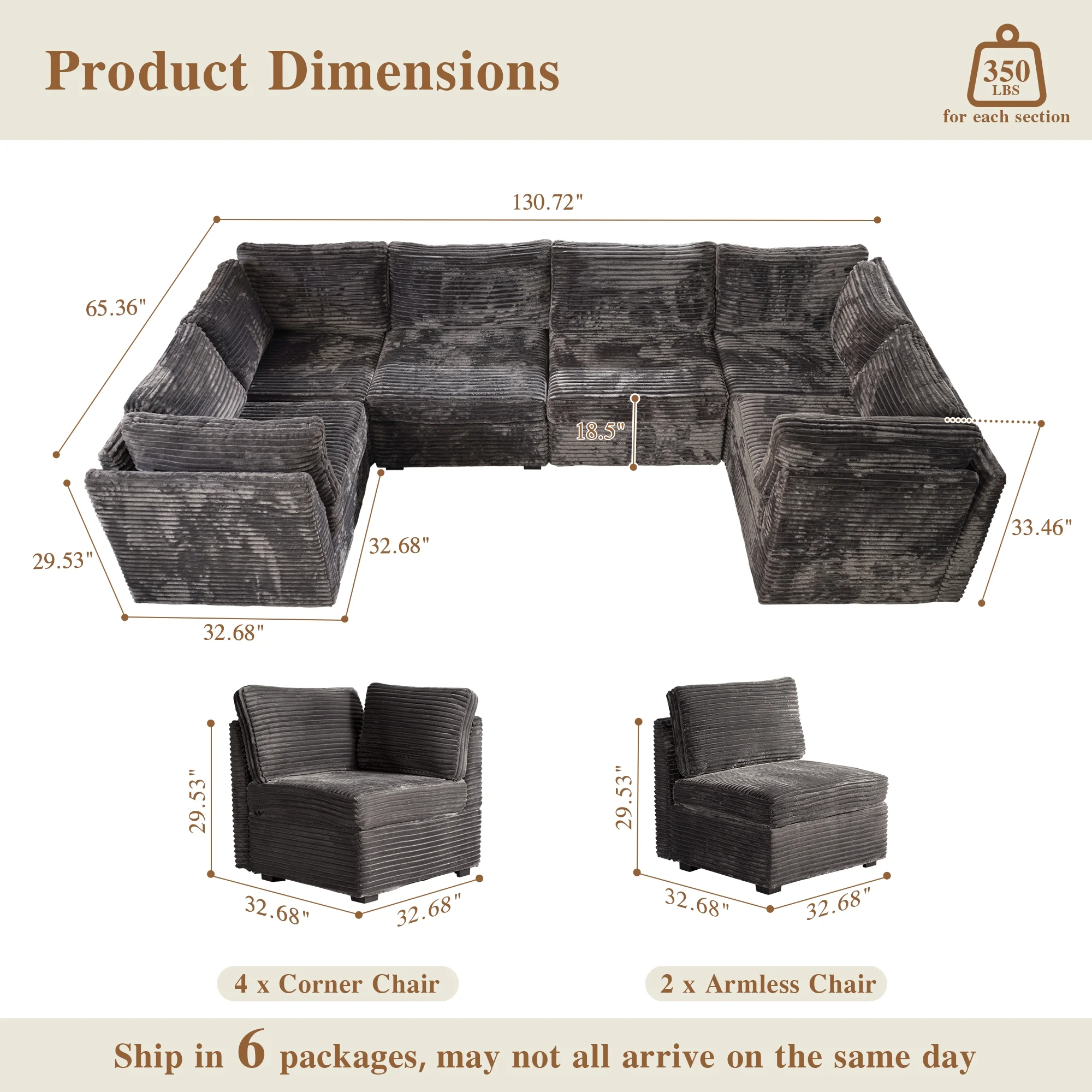 OVIOS Modular Sectional Sofa Couch with Oversized Chaise