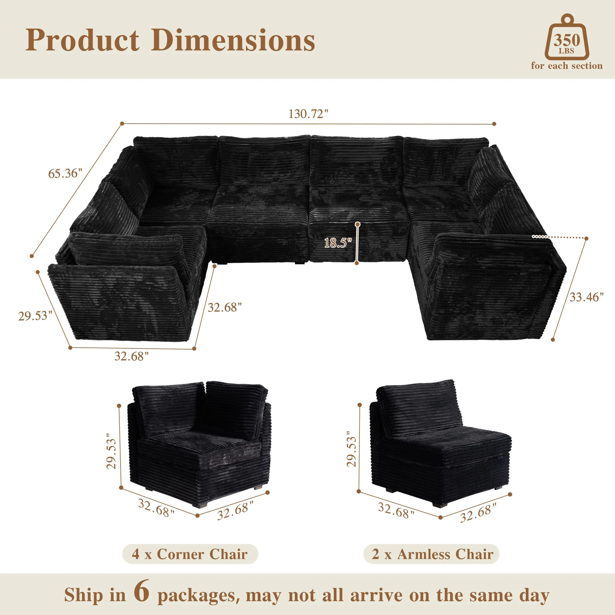 OVIOS Modular Sectional Sofa Couch with Oversized Chaise