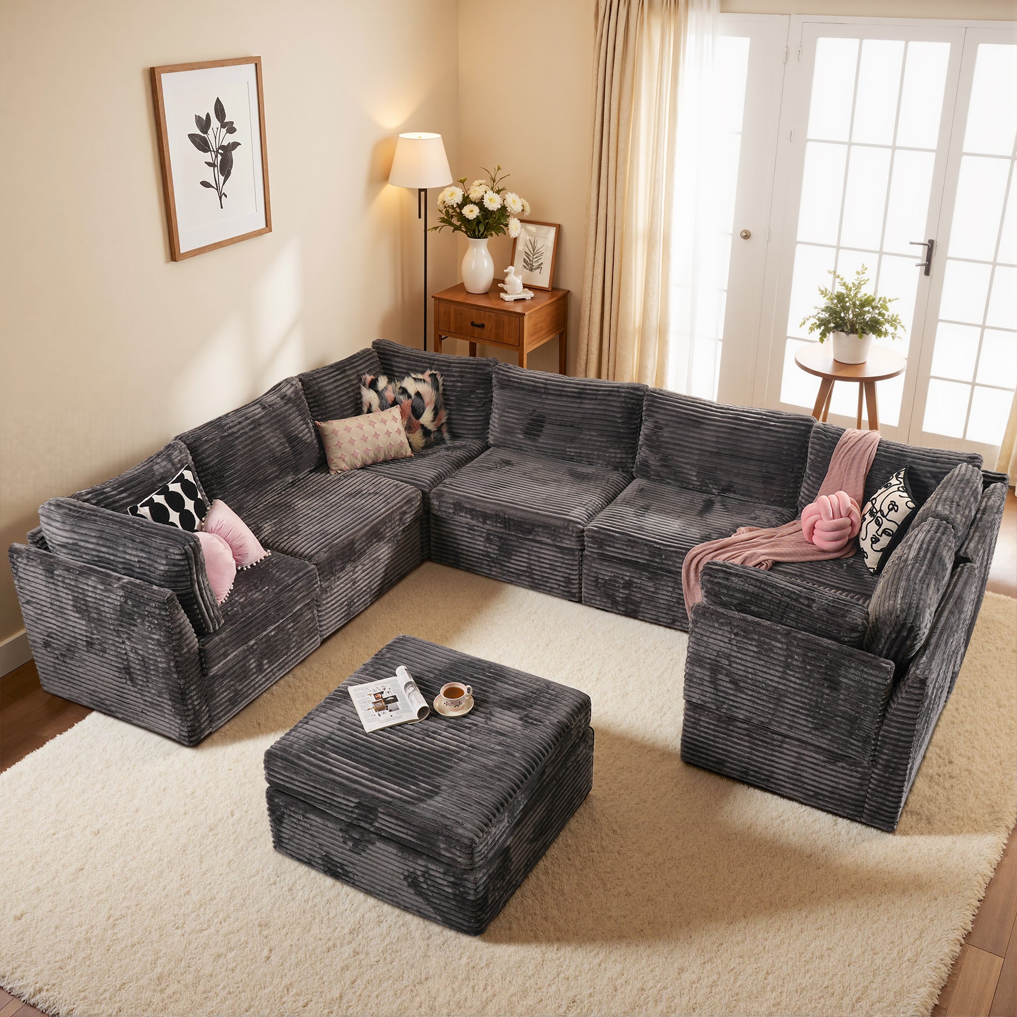 OVIOS Modular Sectional Sofa Couch with Oversized Chaise