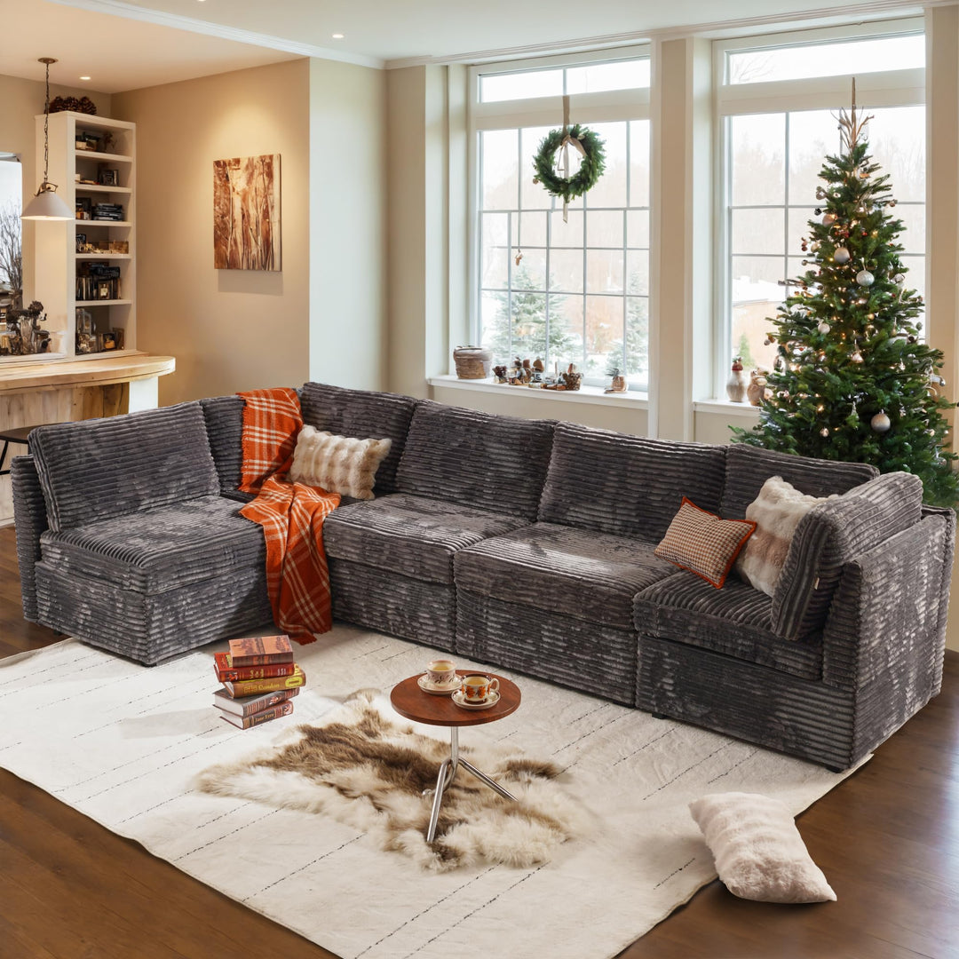 Modular L-Shaped Corduroy Sofa Couch