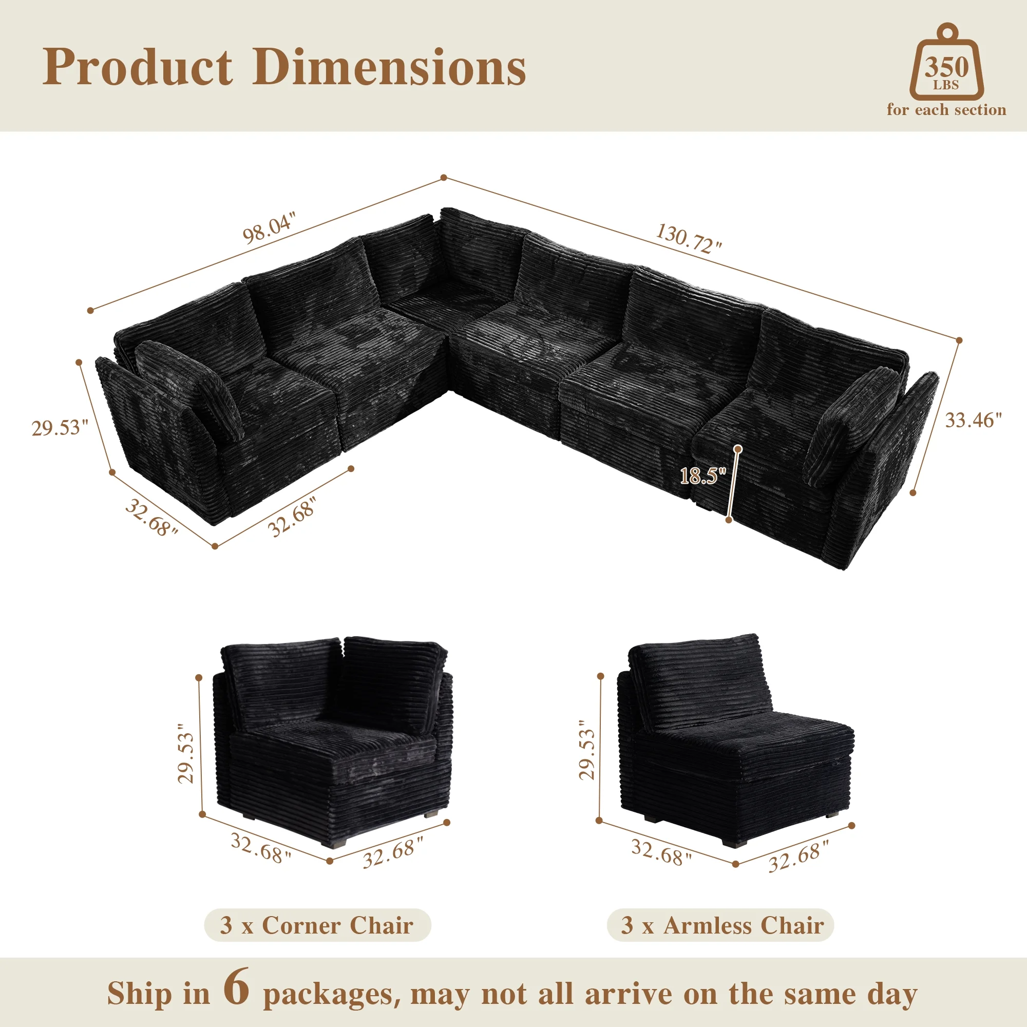OVIOS Modular Sectional Sofa Couch with Oversized Chaise