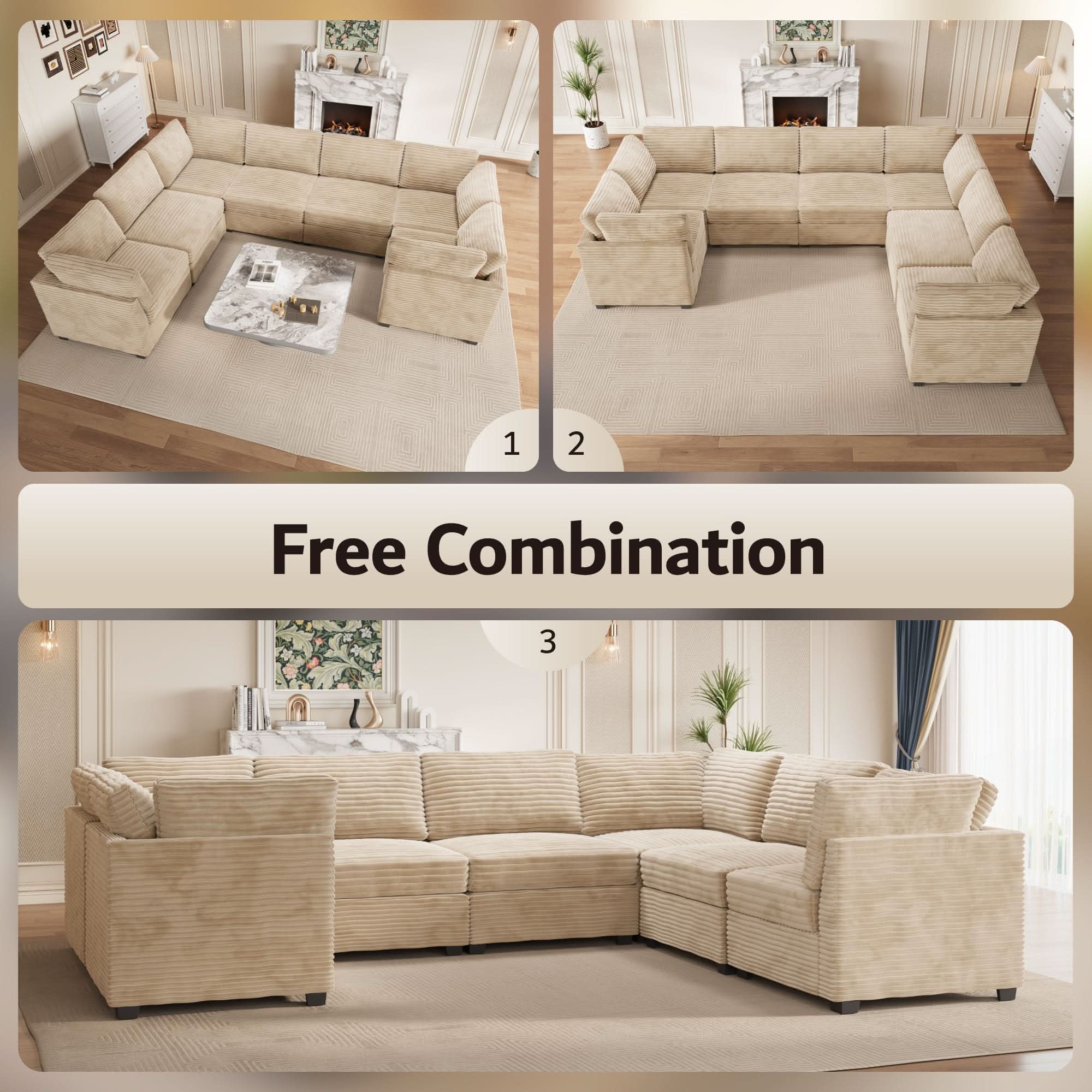 Ovios 130.7" Modular Sectional Sofa Couch, U-Shaped Minimalist Couches with Oversized Chaise