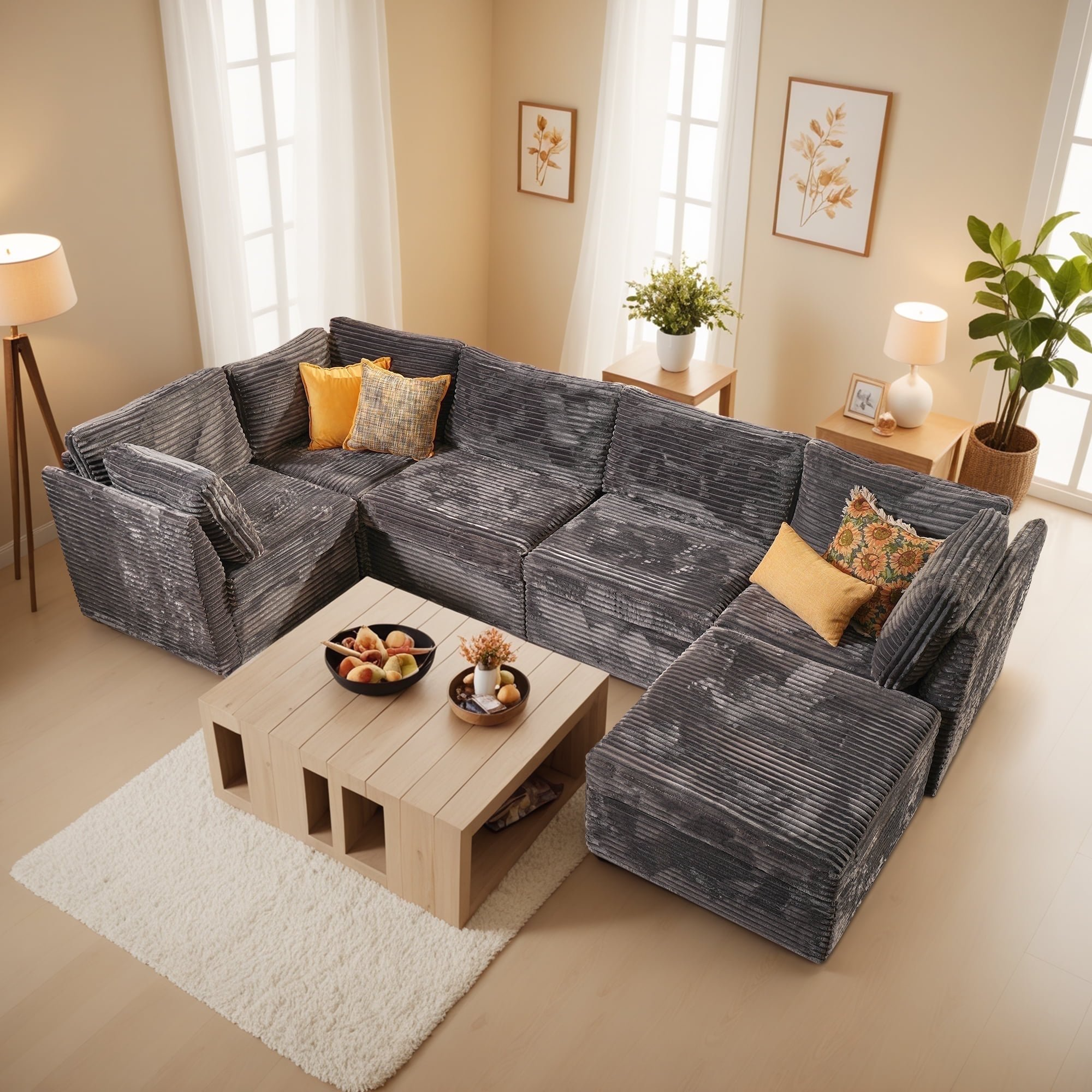 OVIOS Modular Sectional Sofa Couch with Oversized Chaise