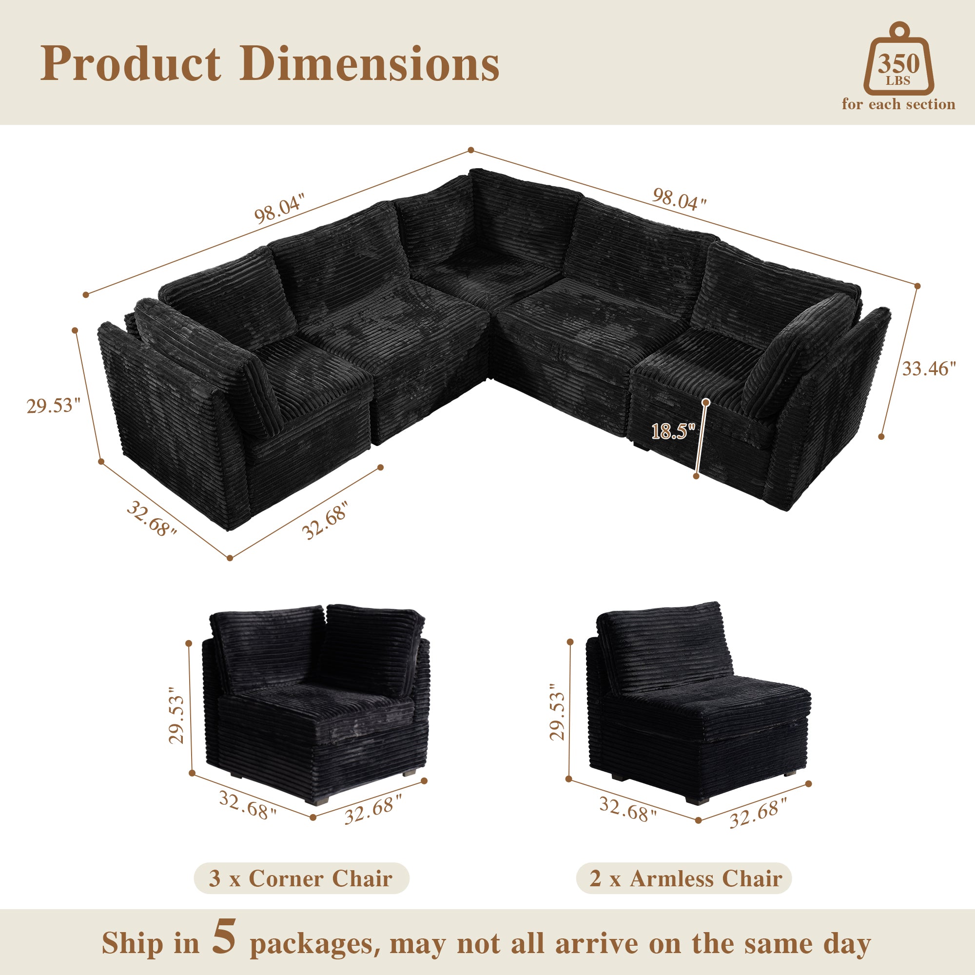 OVIOS Modular Sectional Sofa Couch with Oversized Chaise