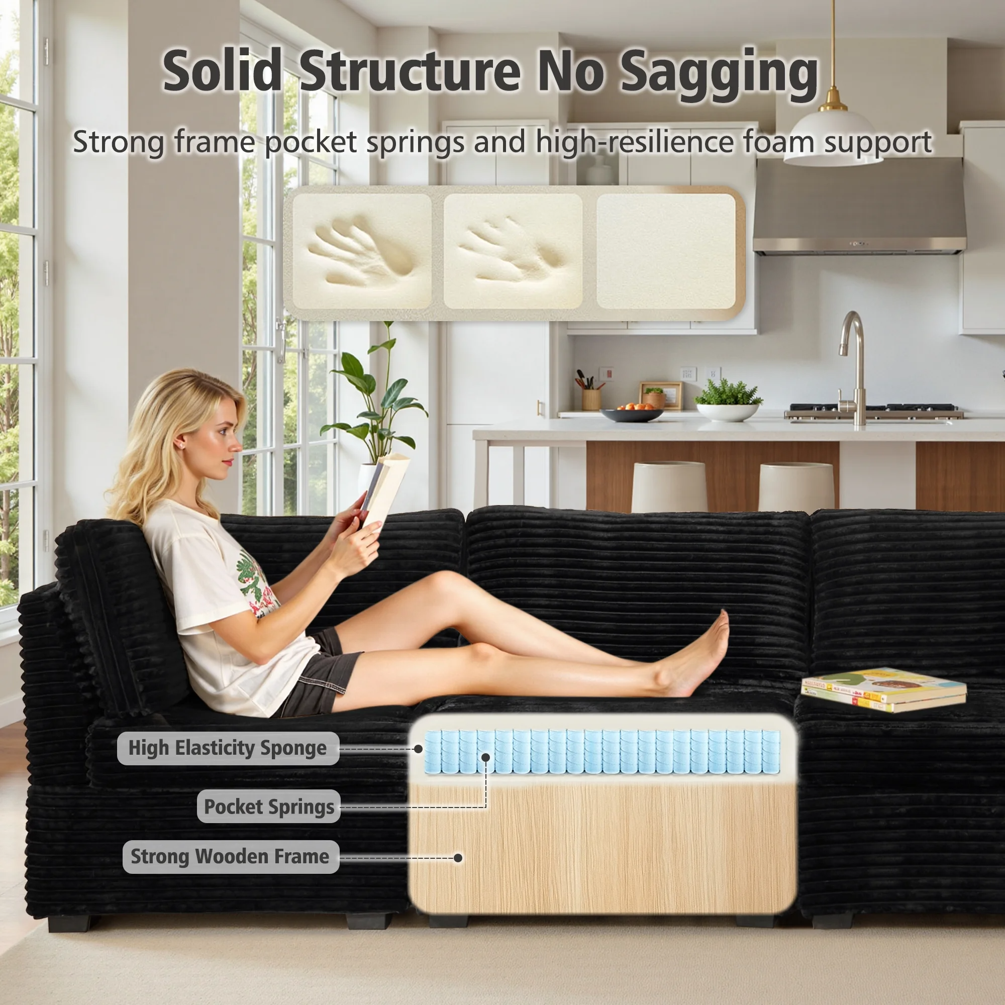 OVIOS Modular Sectional Sofa Couch with Oversized Chaise