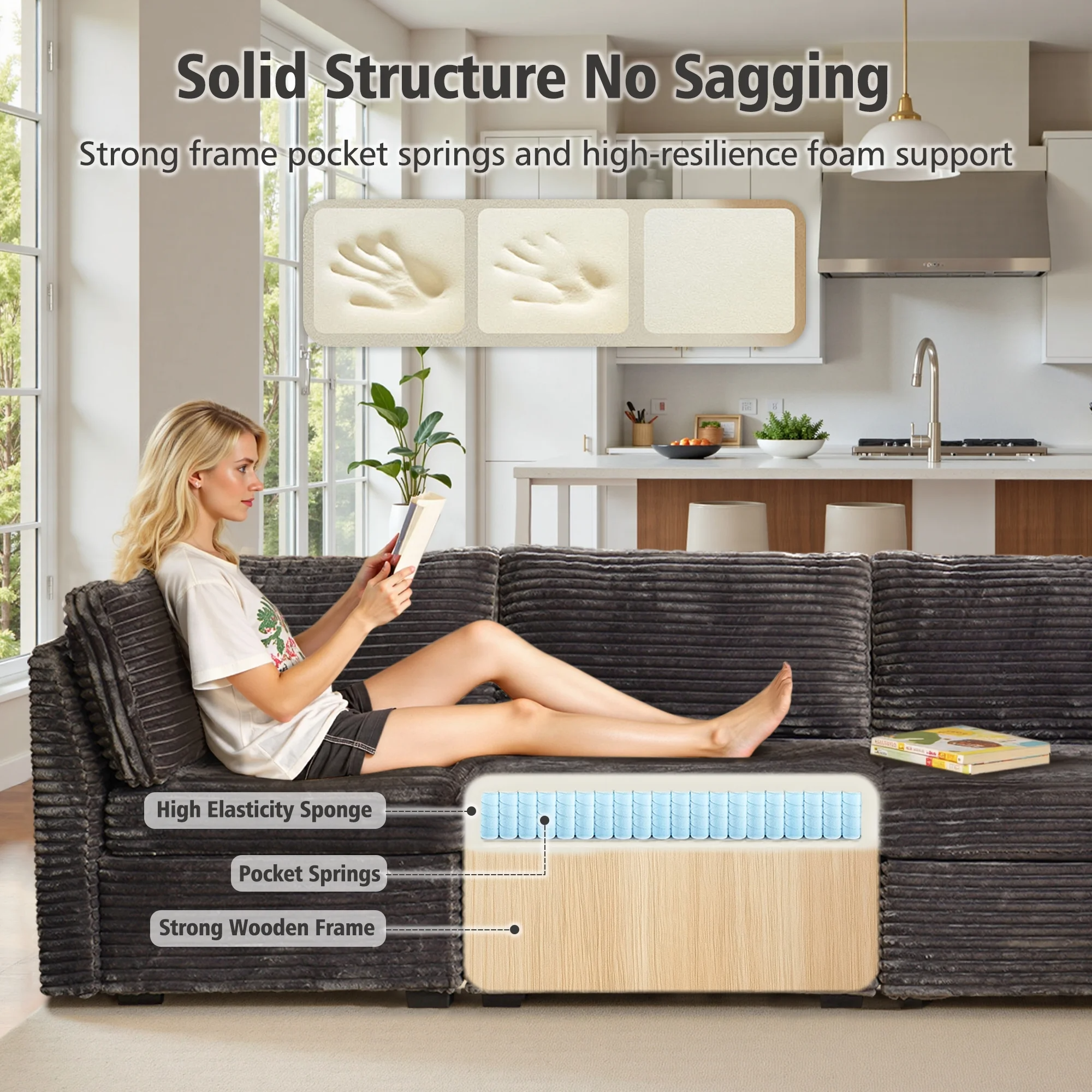 OVIOS Modular Sectional Sofa Couch with Oversized Chaise