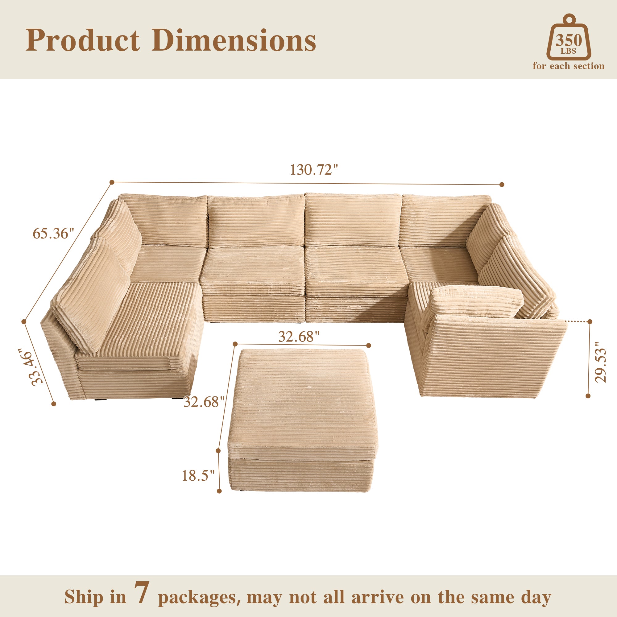 OVIOS Modular Sectional Sofa Couch with Oversized Chaise