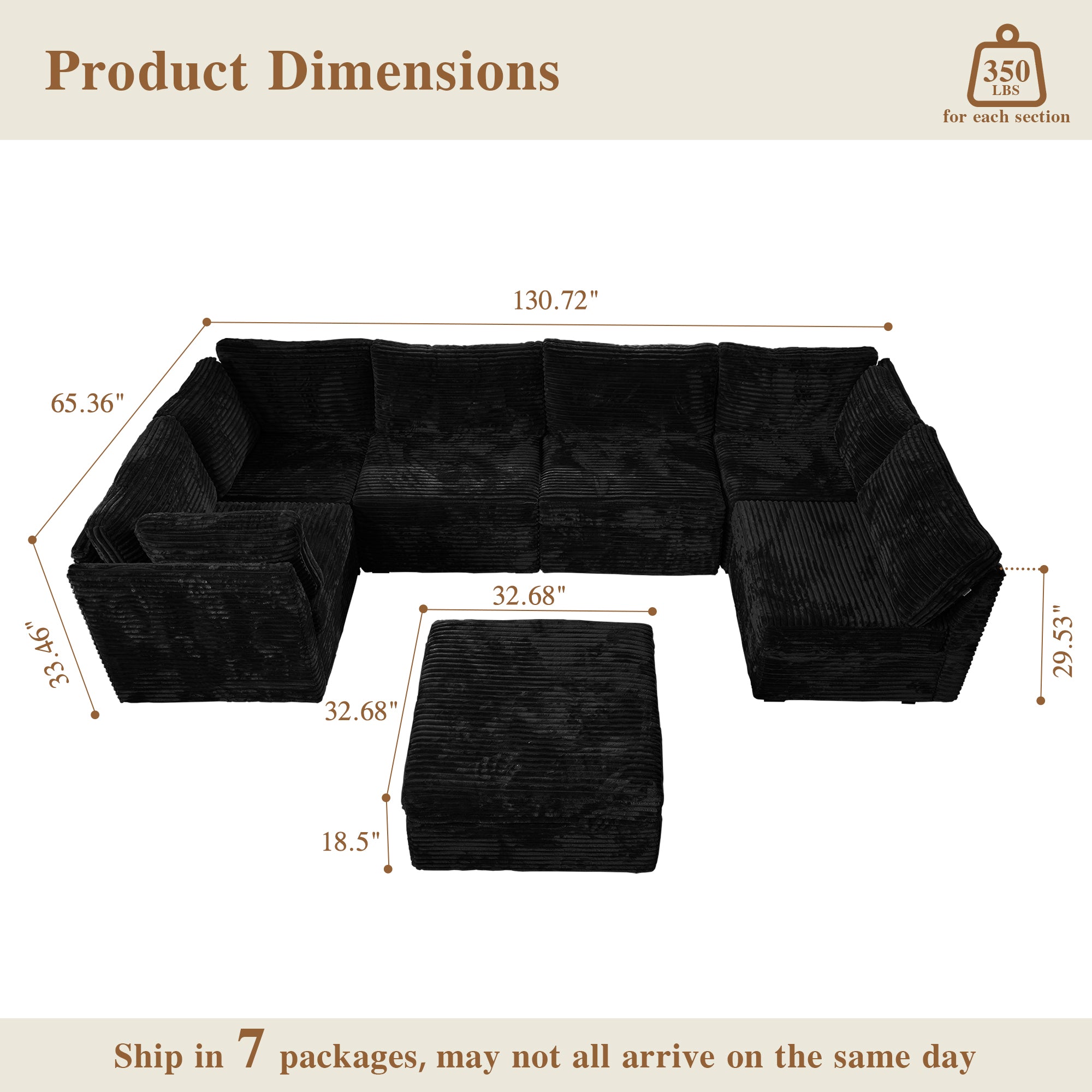 OVIOS Modular Sectional Sofa Couch with Oversized Chaise