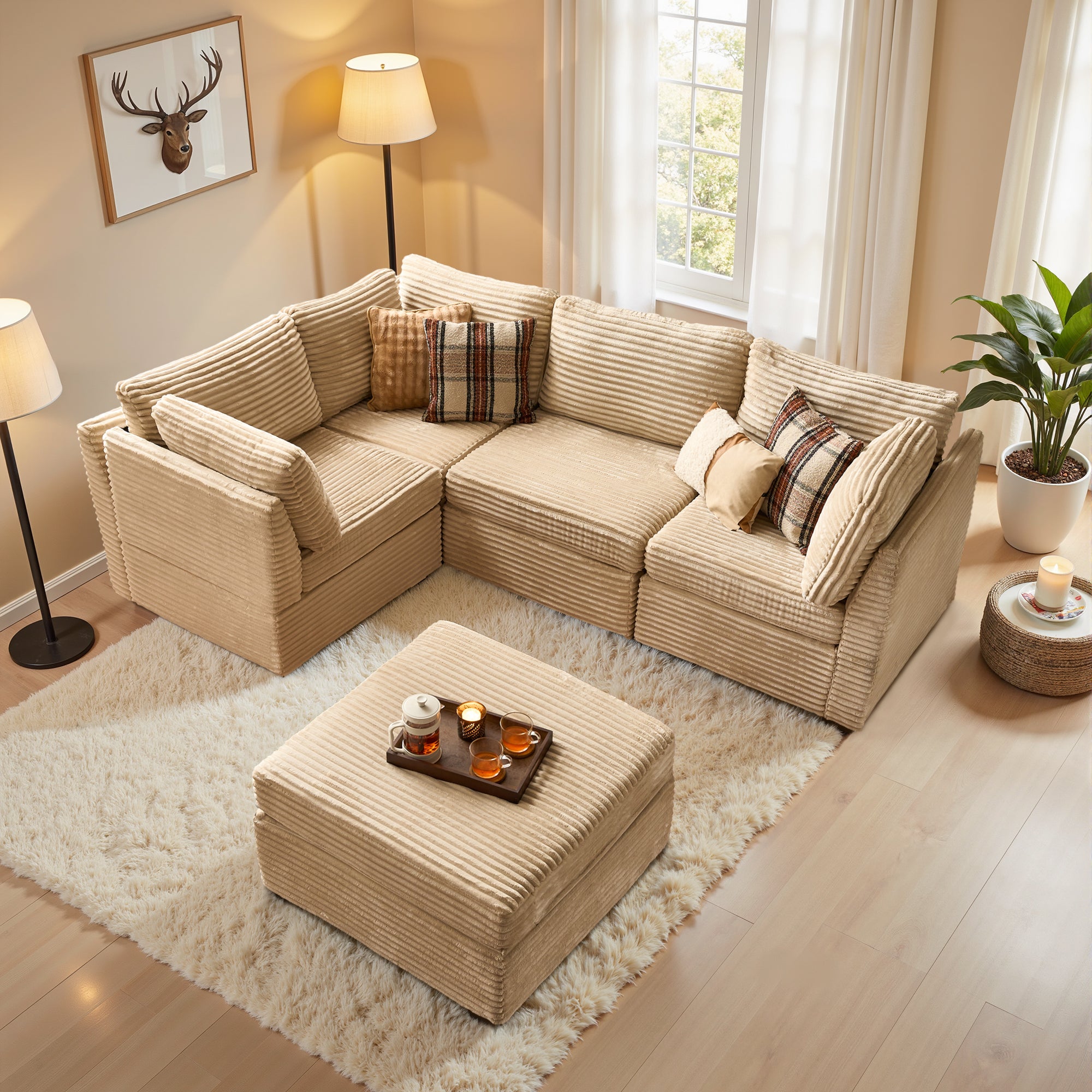 OVIOS Modular Sectional Sofa Couch with Oversized Chaise