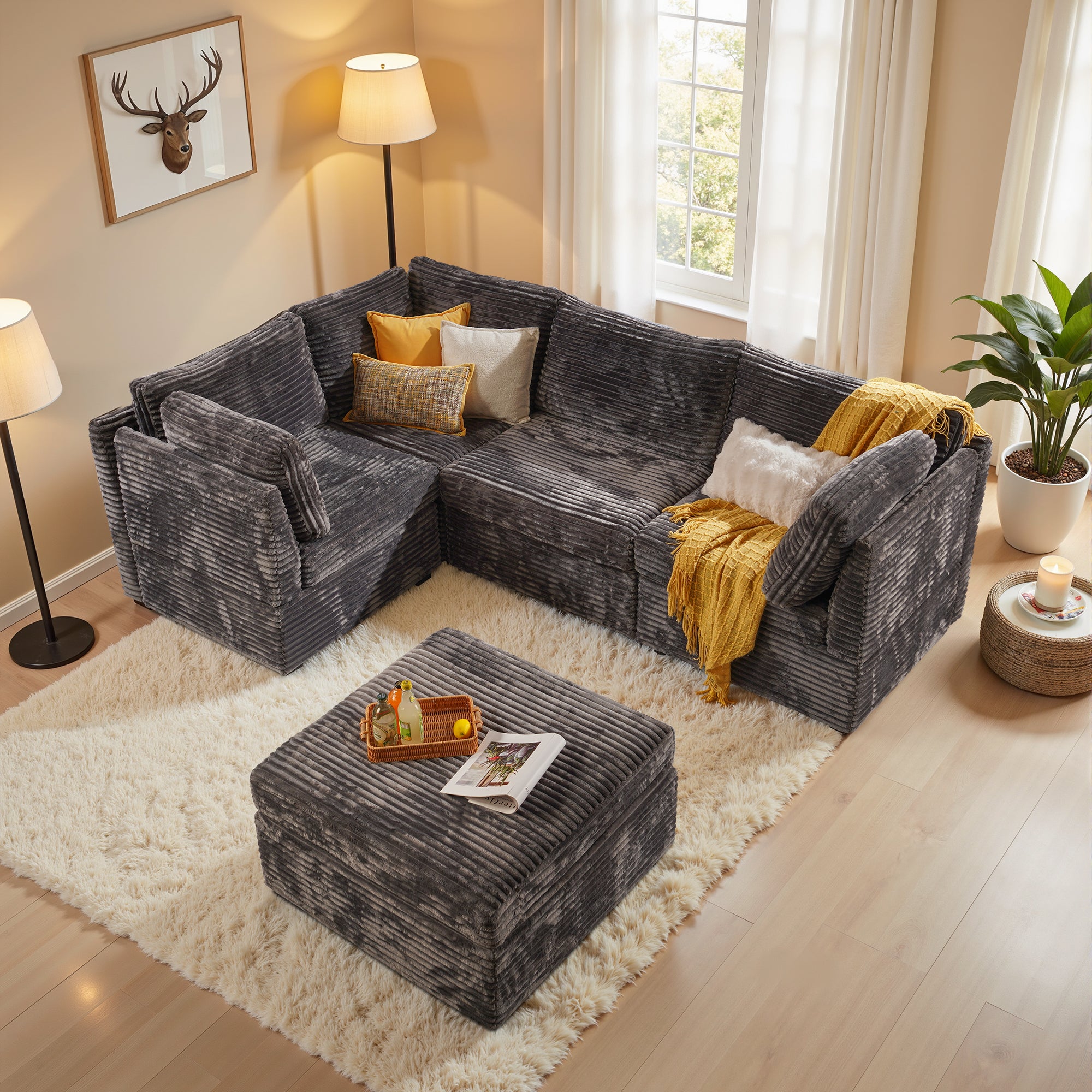 OVIOS Modular Sectional Sofa Couch with Oversized Chaise