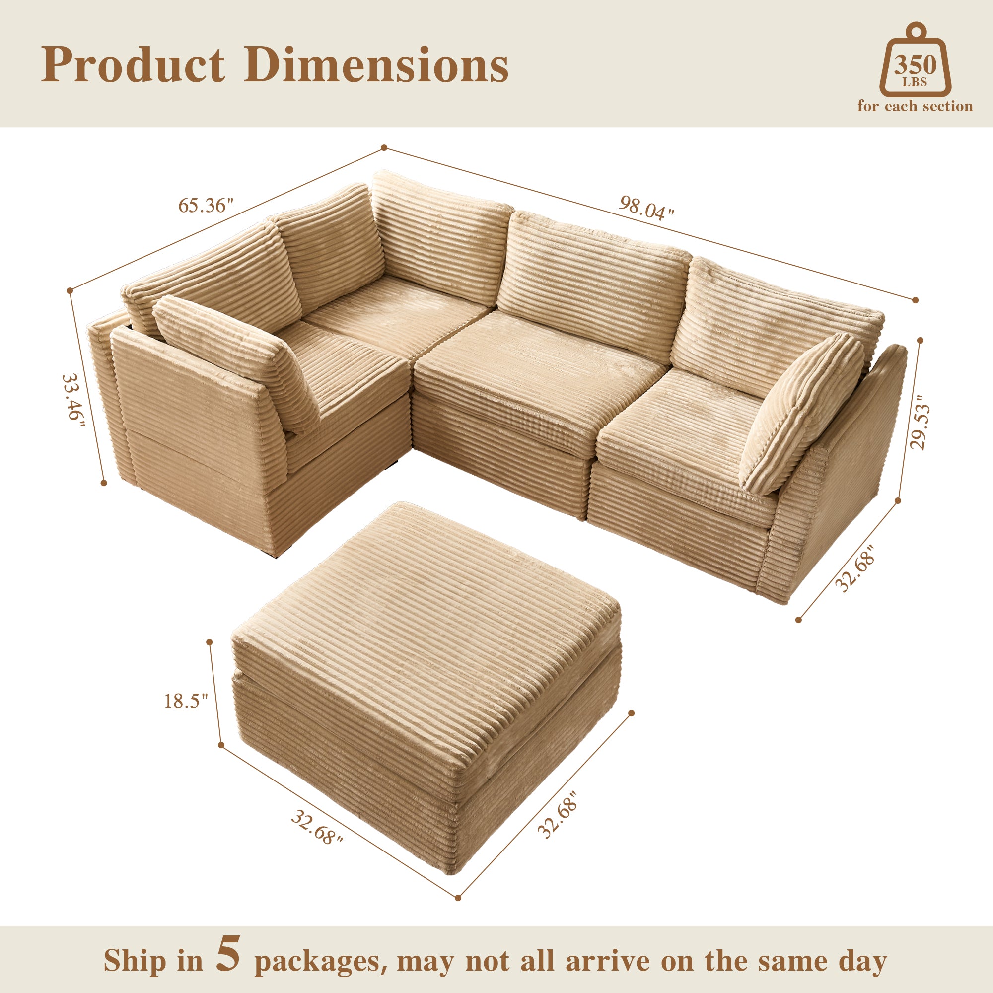 OVIOS Modular Sectional Sofa Couch with Oversized Chaise