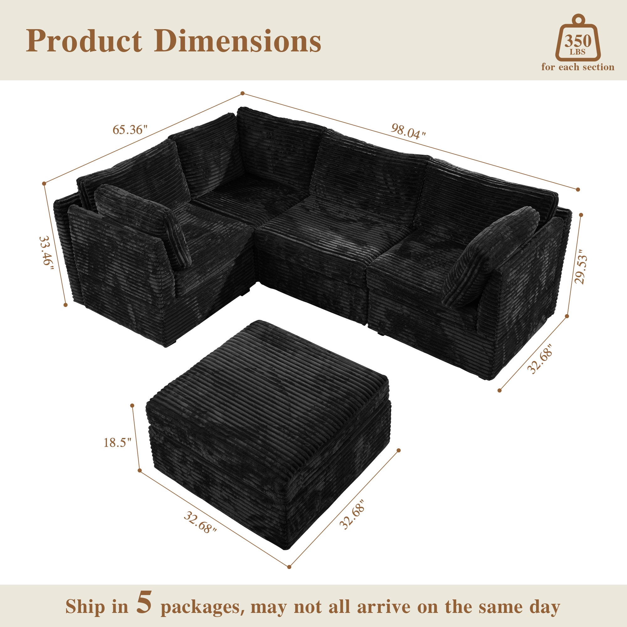 OVIOS Modular Sectional Sofa Couch with Oversized Chaise