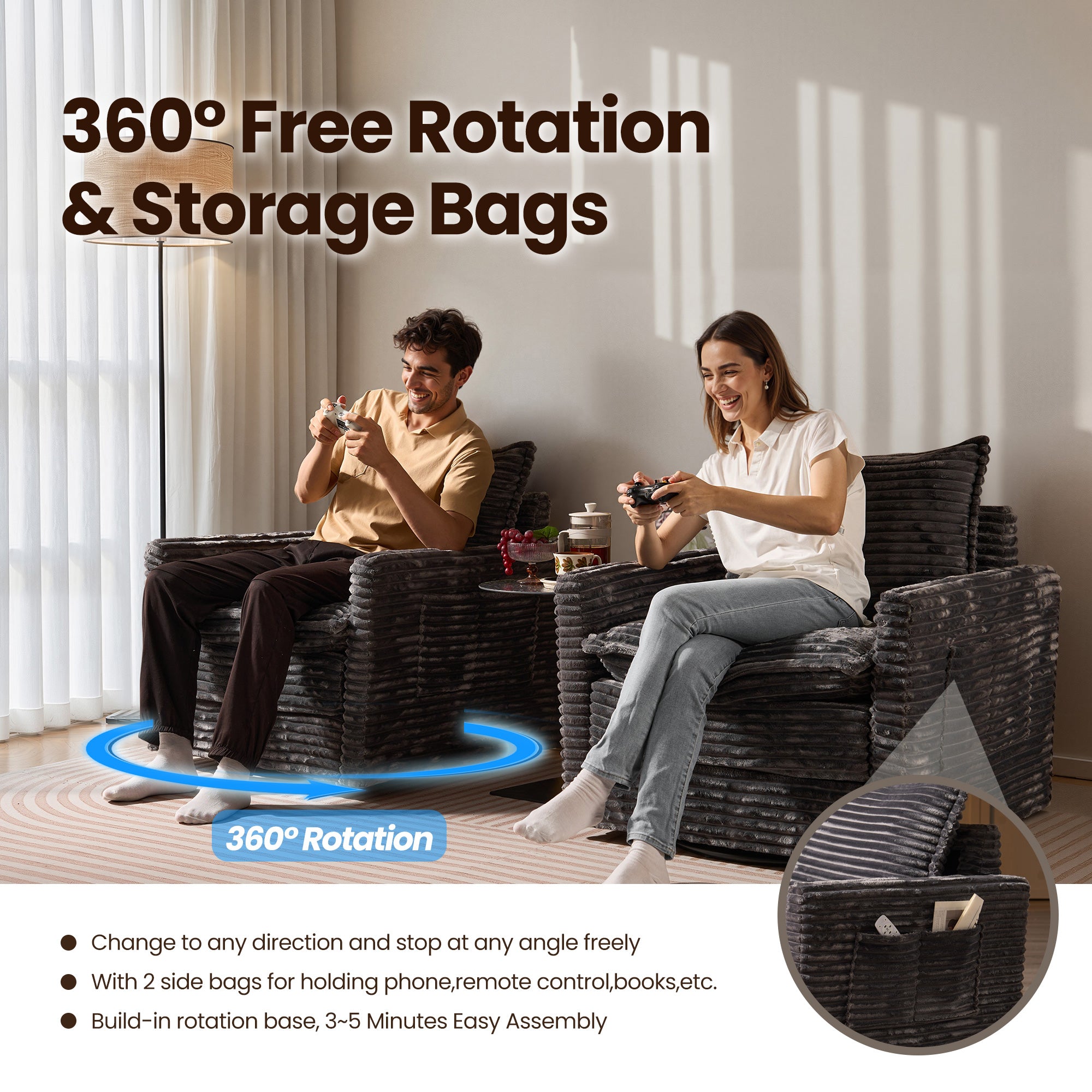 OVIOS Modular Sectional Sofa Couch with Oversized Chaise