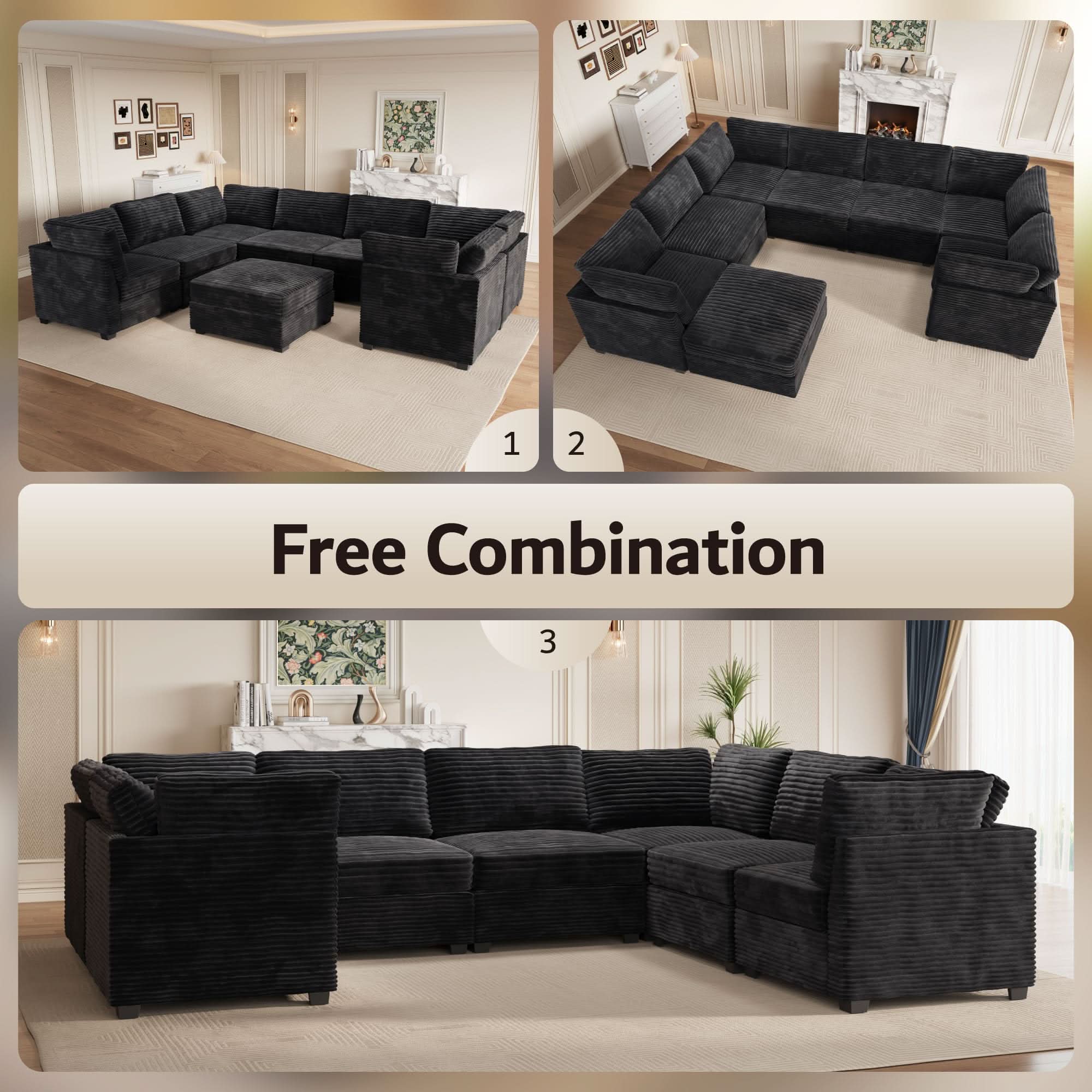 Ovios 130.7" Modular Sectional Sofa Couch, U-Shaped Minimalist Couches with Sofa Bed Chaise