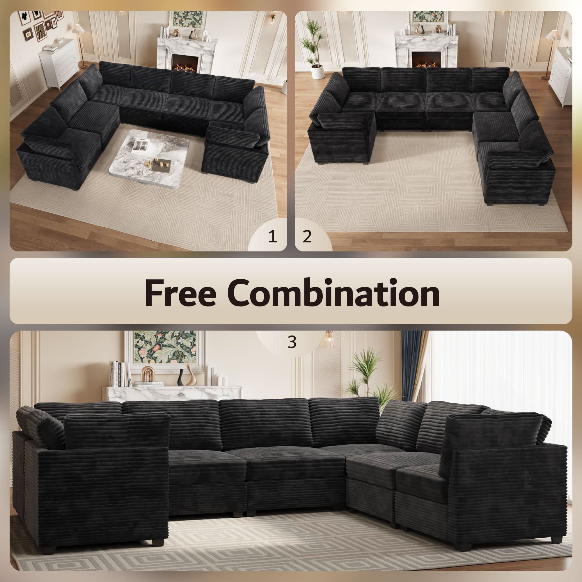 Ovios 130.7" Modular Sectional Sofa Couch, U-Shaped Minimalist Couches with Oversized Chaise
