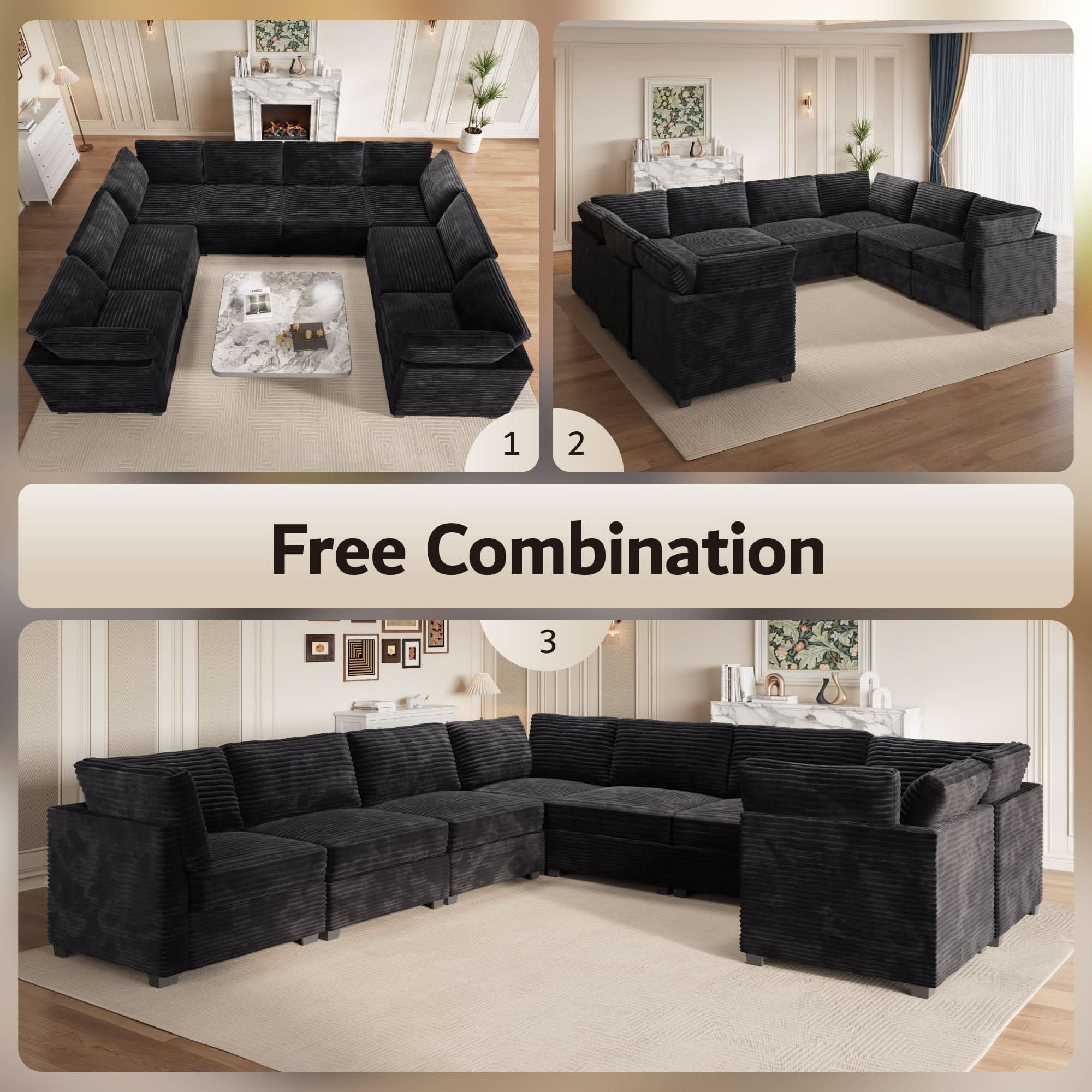 Ovios 130.7" Modular Sectional Sofa Couch, U-Shaped Minimalist Couches with 2 Oversized Chaise