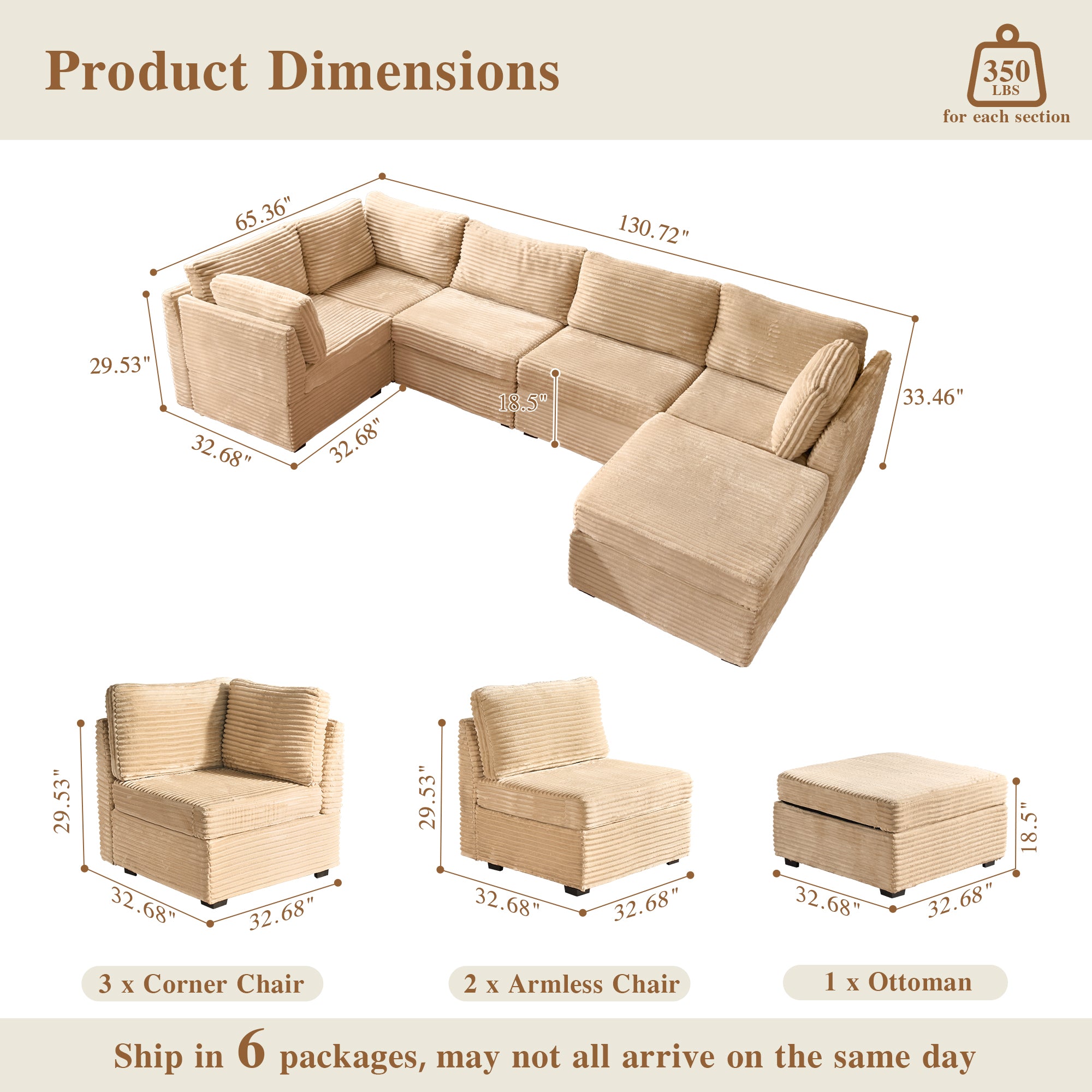 OVIOS Modular Sectional Sofa Couch with Oversized Chaise
