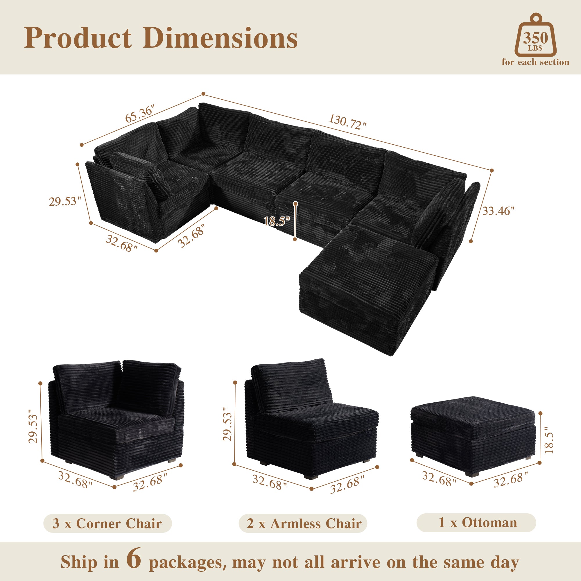 OVIOS Modular Sectional Sofa Couch with Oversized Chaise