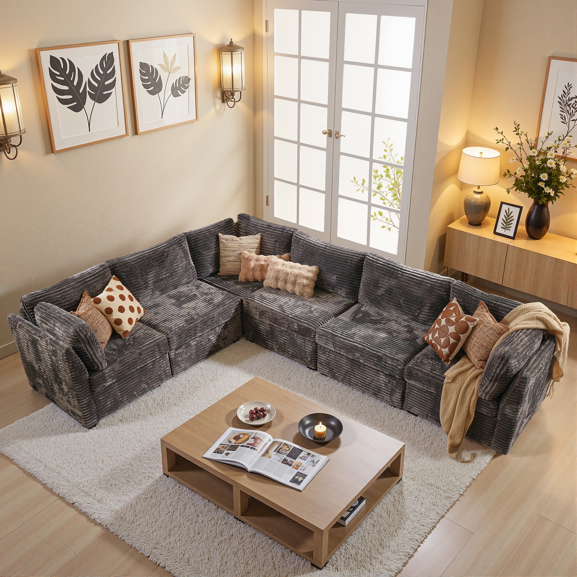 OVIOS Modular Sectional Sofa Couch with Oversized Chaise