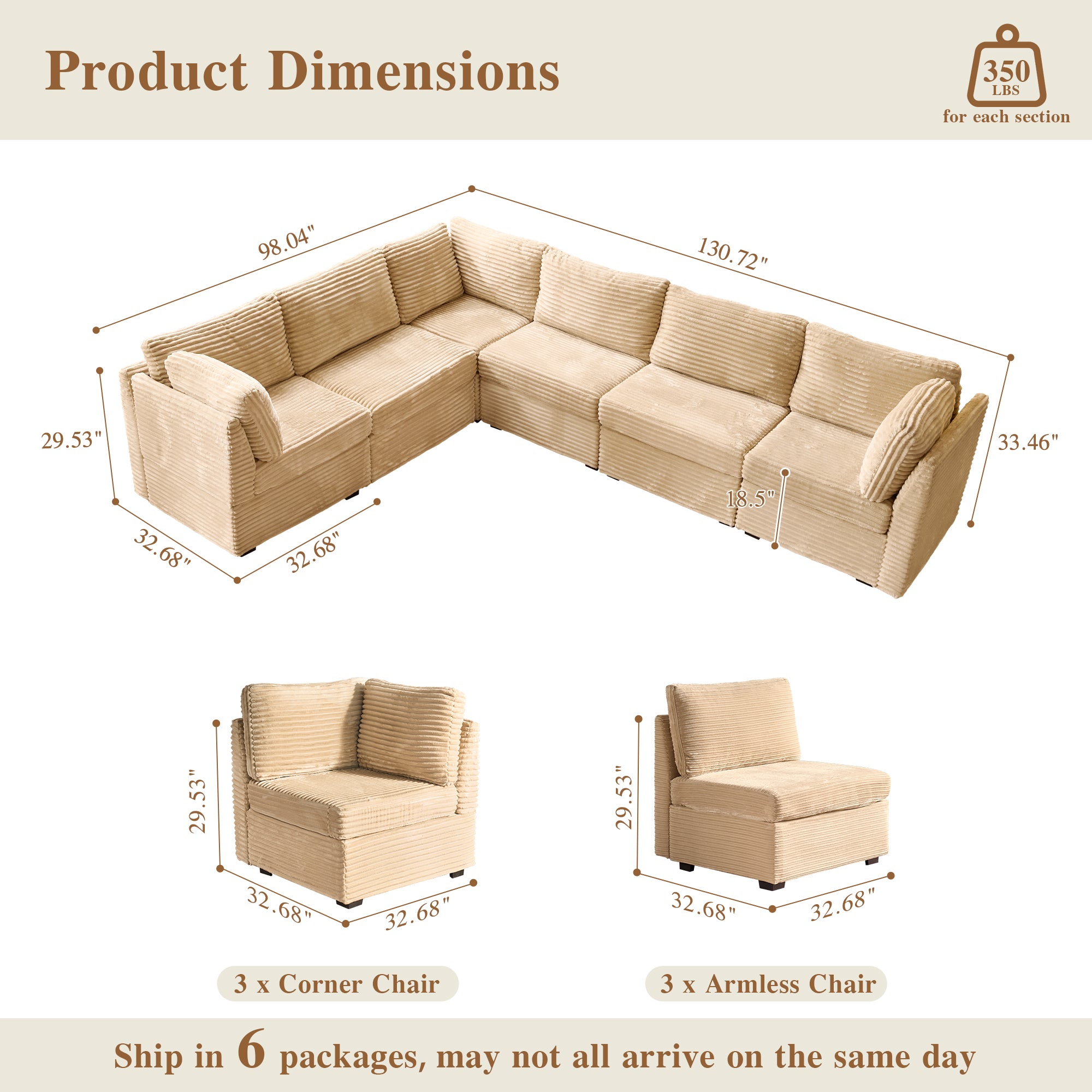 OVIOS Modular Sectional Sofa Couch with Oversized Chaise