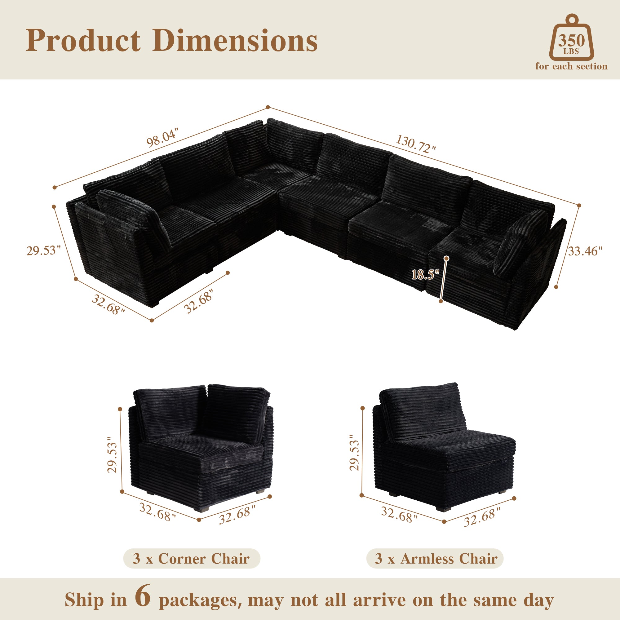 OVIOS Modular Sectional Sofa Couch with Oversized Chaise