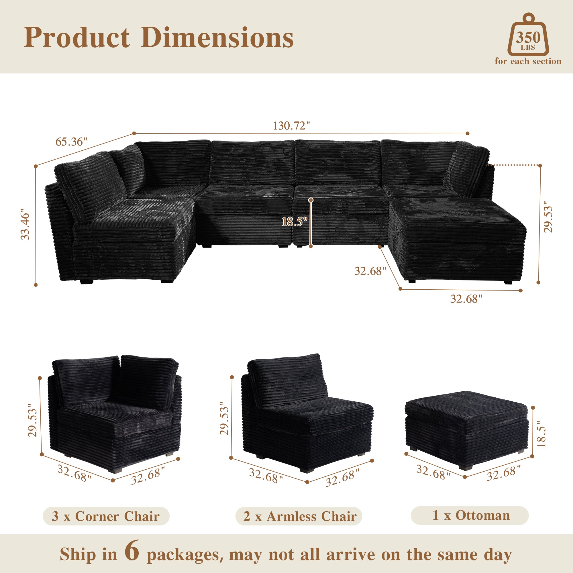 OVIOS Modular Sectional Sofa Couch with Oversized Chaise