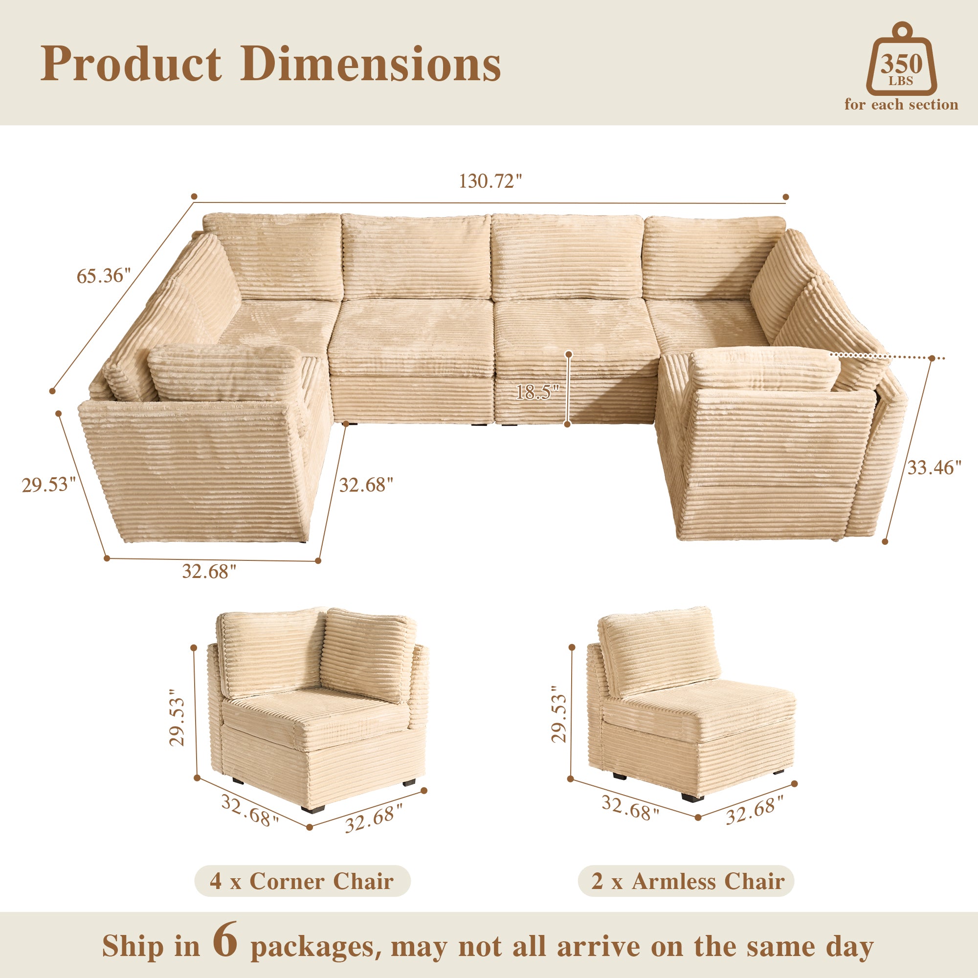 OVIOS Modular Sectional Sofa Couch with Oversized Chaise