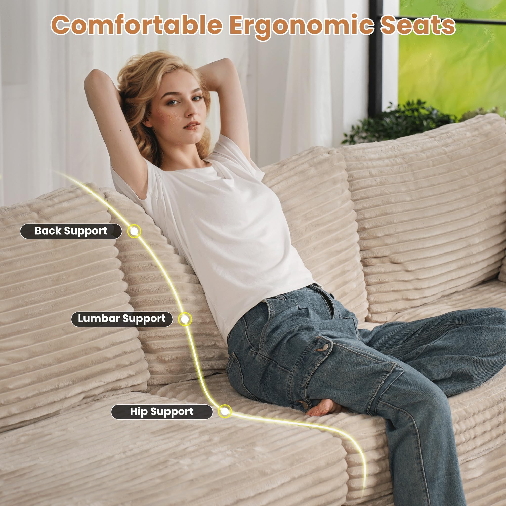 OVIOS Modular Sectional Sofa Couch with Oversized Chaise