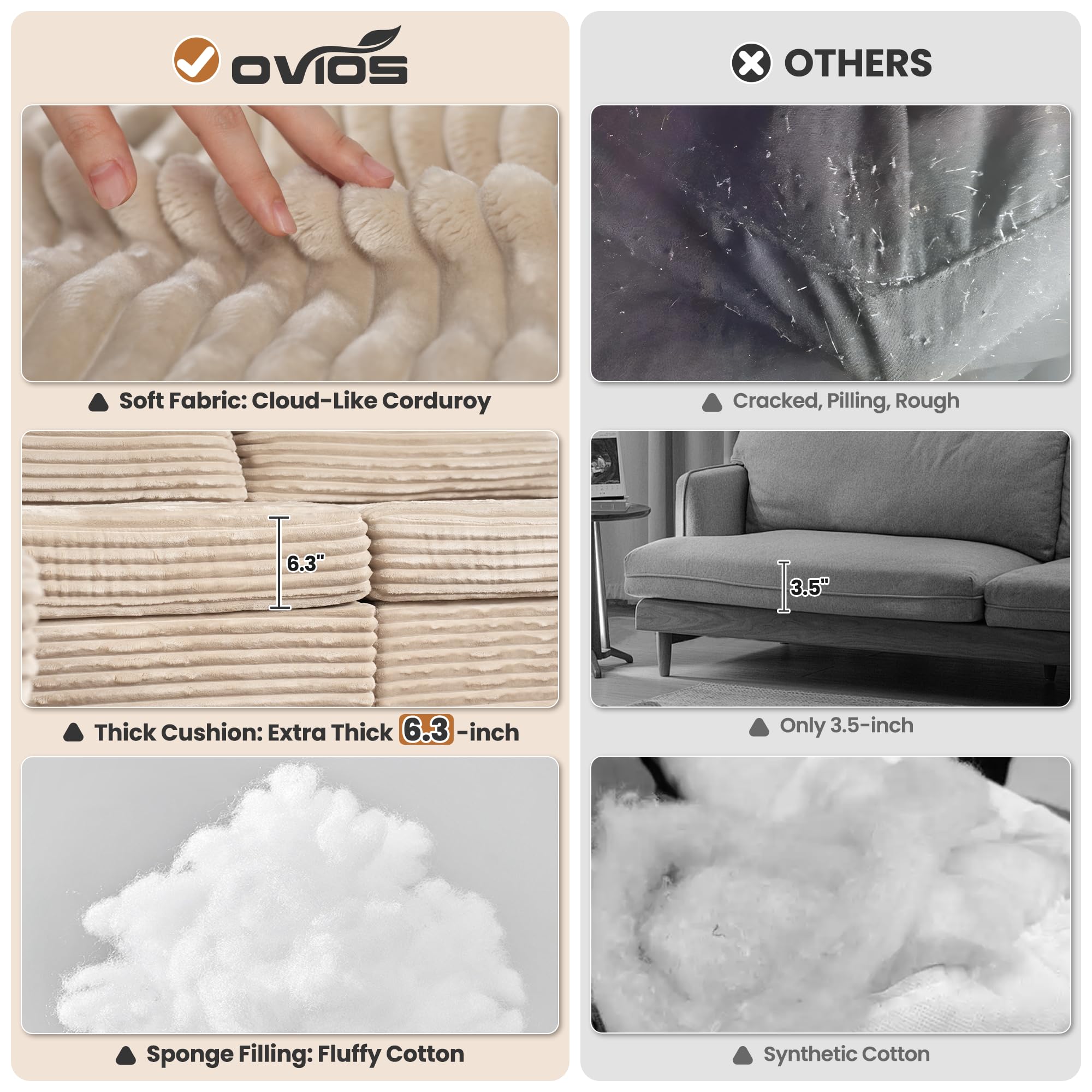 OVIOS Modular Sectional Sofa Couch with Oversized Chaise