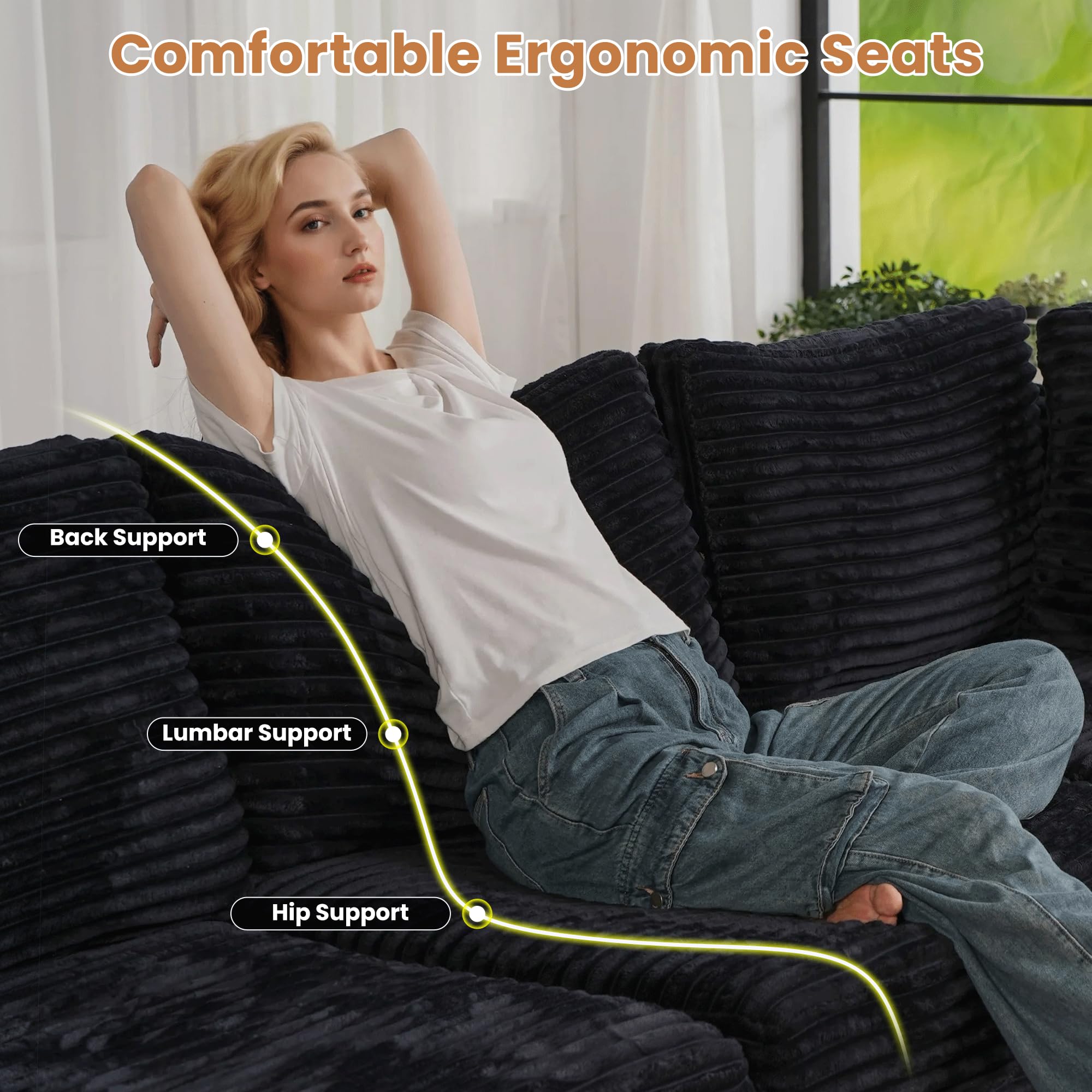 OVIOS Modular Sectional Sofa Couch with Oversized Chaise