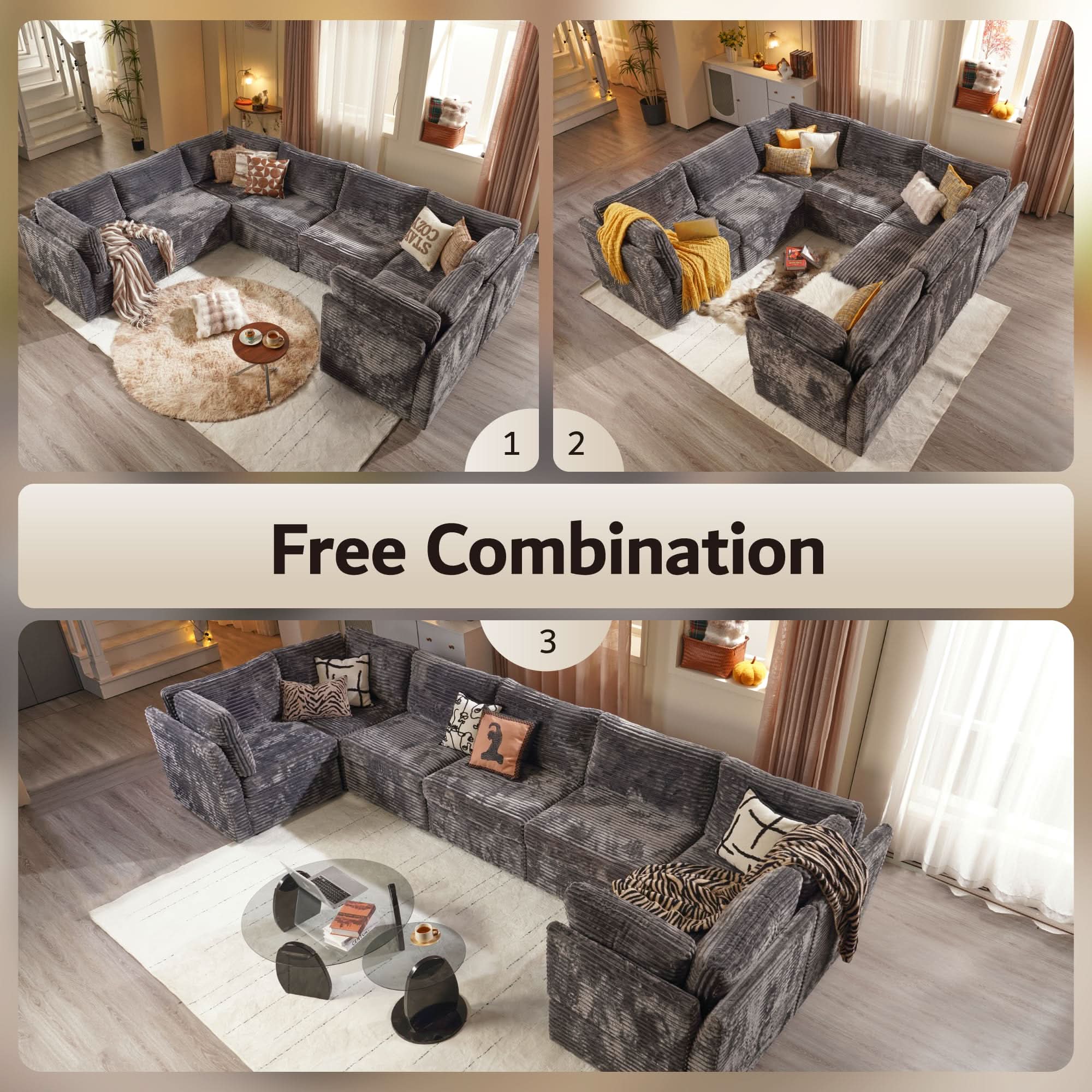 Ovios 130.7" Modular Sectional Sofa Couch, U-Shaped Minimalist Couches with Oversized Chaise