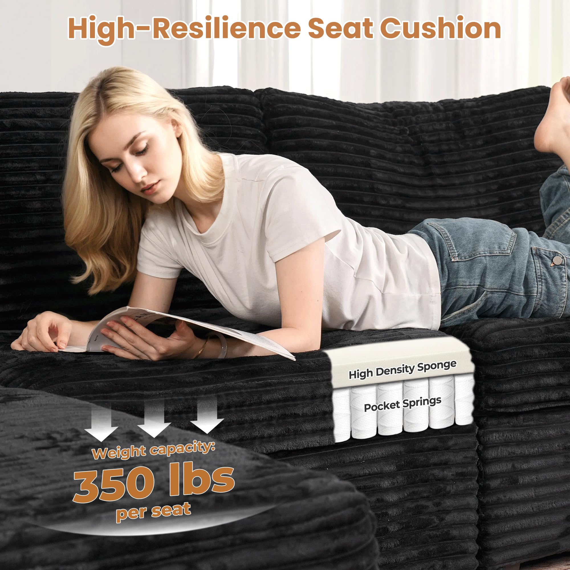 OVIOS Modular Sectional Sofa Couch with Oversized Chaise