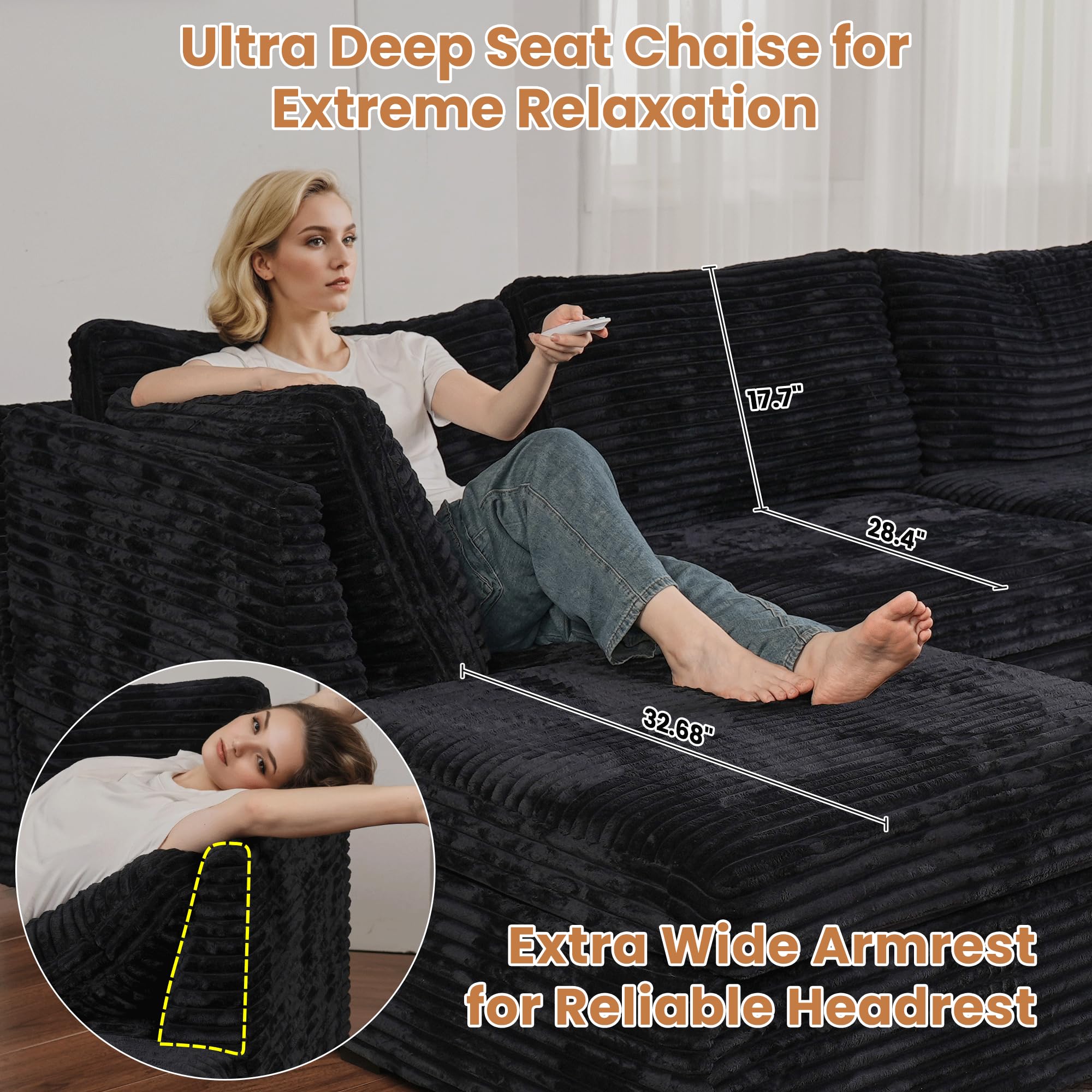 OVIOS Modular Sectional Sofa Couch with Oversized Chaise