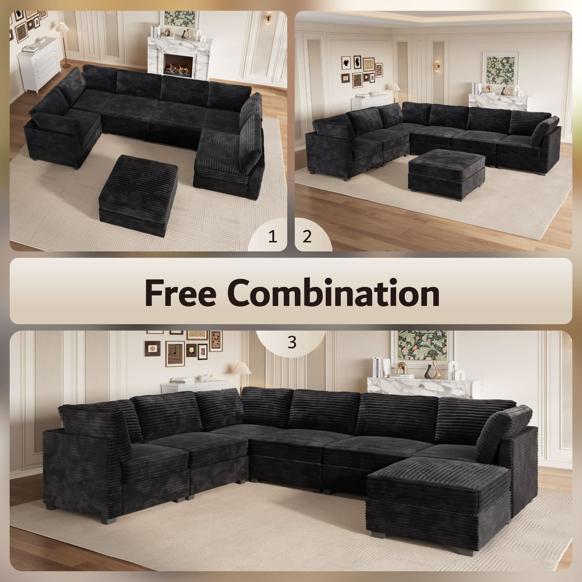 Ovios L-shaped 130.7" Modular Sectional Sofa Couch,  Modern Deep Seat Cloud Plush Corduroy Sofas Set for Living Room