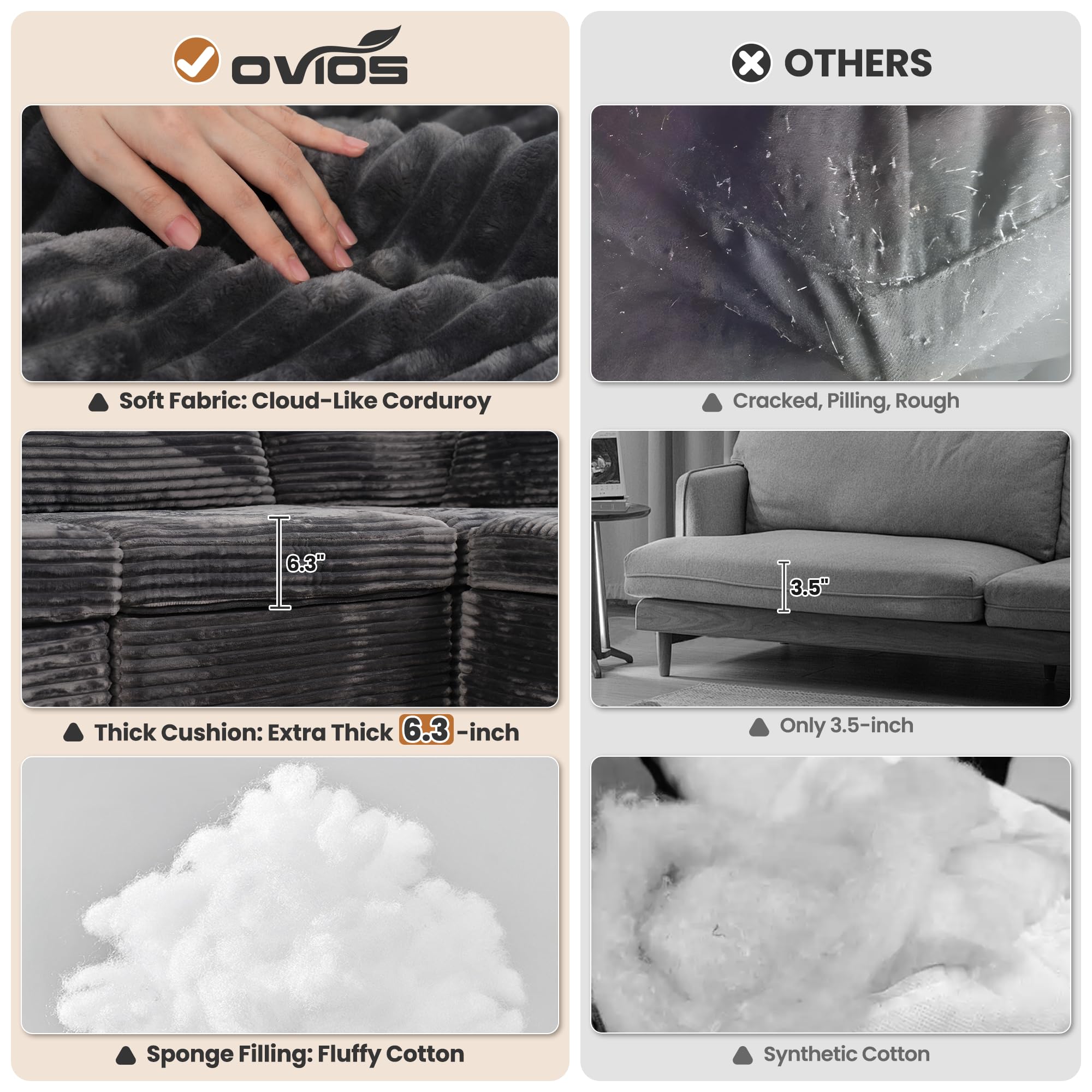 OVIOS Modular Sectional Sofa Couch with Oversized Chaise