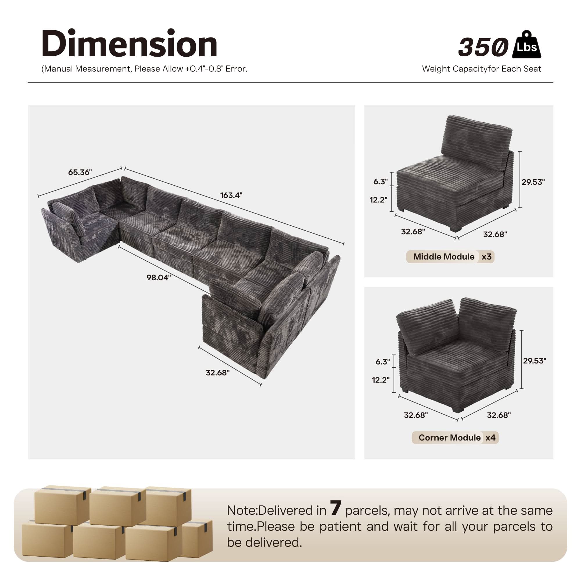 Ovios 130.7" Modular Sectional Sofa Couch, U-Shaped Minimalist Couches with Oversized Chaise