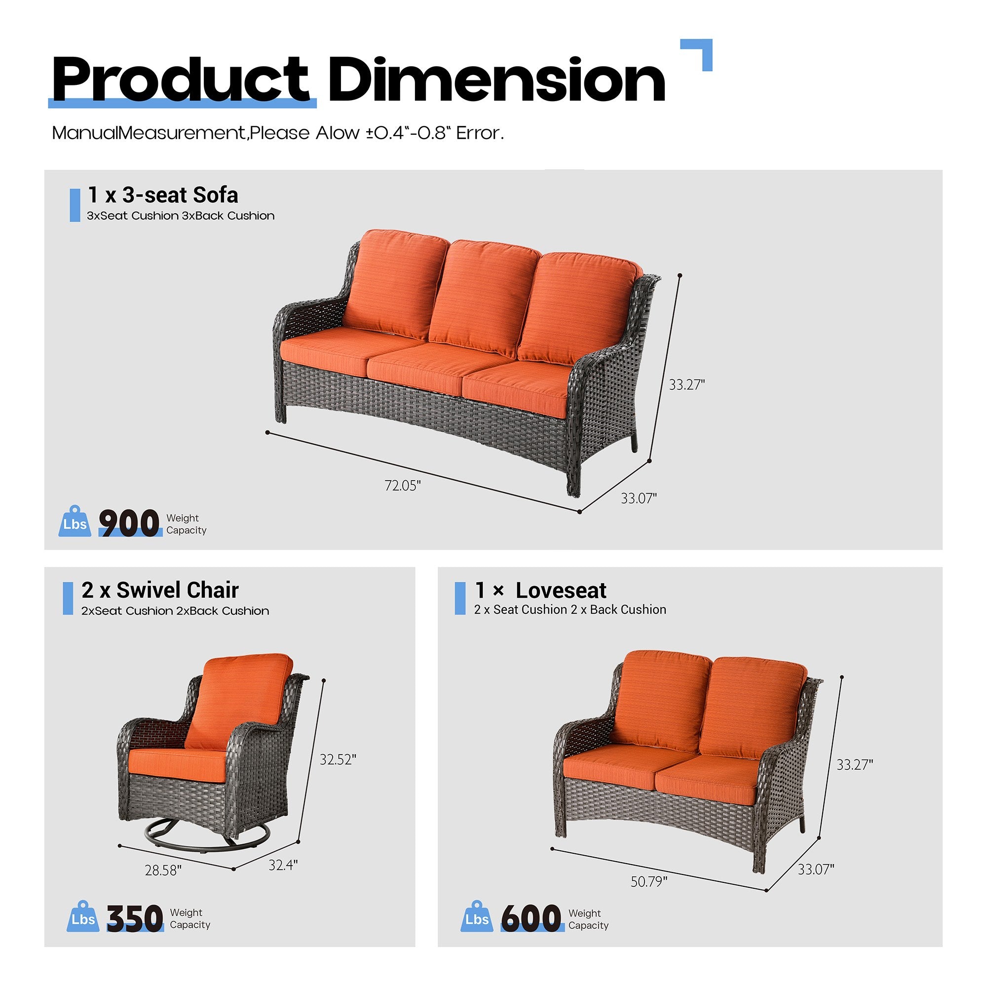 Ovios Patio Furniture Set 7-Piece With Cushions Kenard Curved Handrest