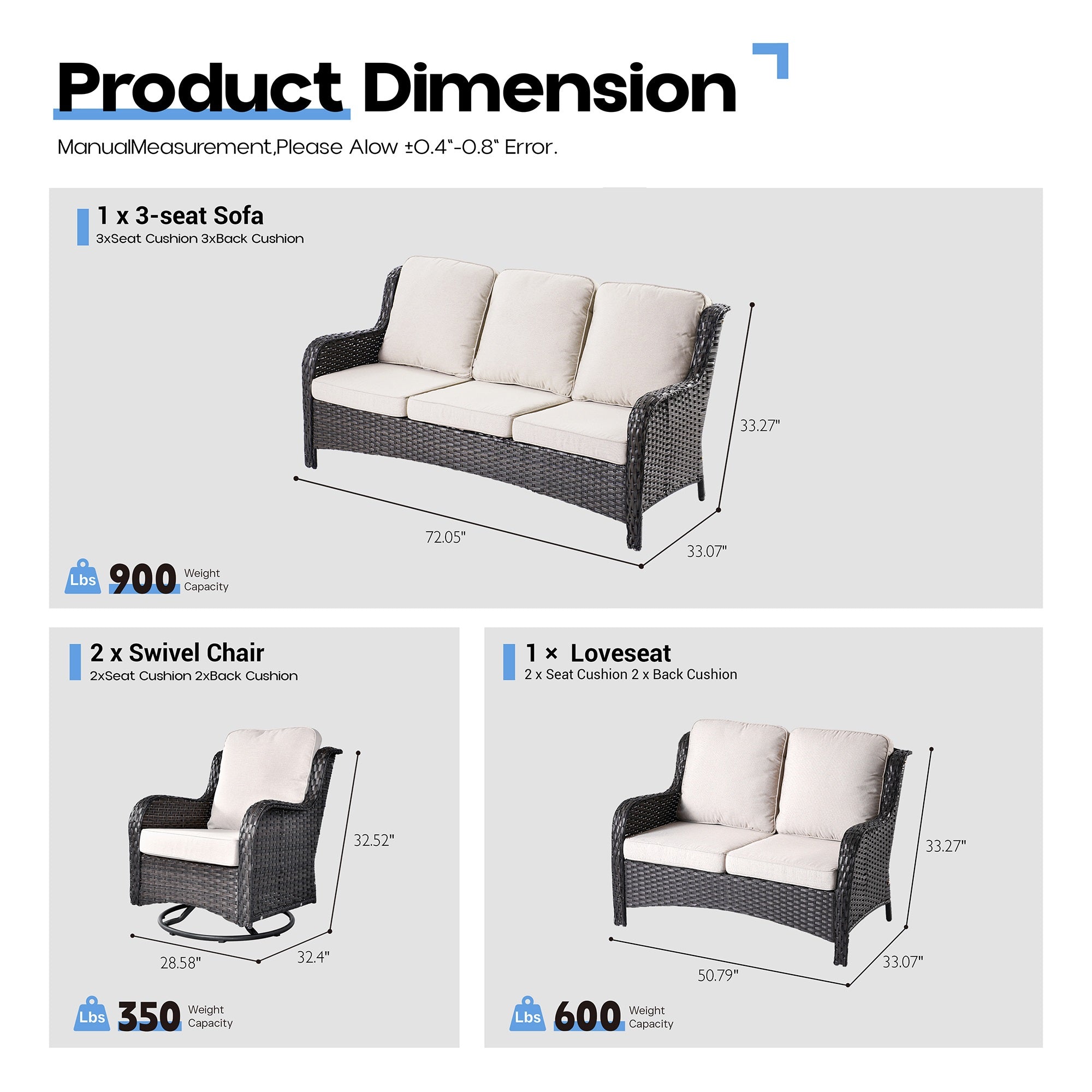 Ovios Patio Furniture Set 7-Piece With Cushions Kenard Curved Handrest