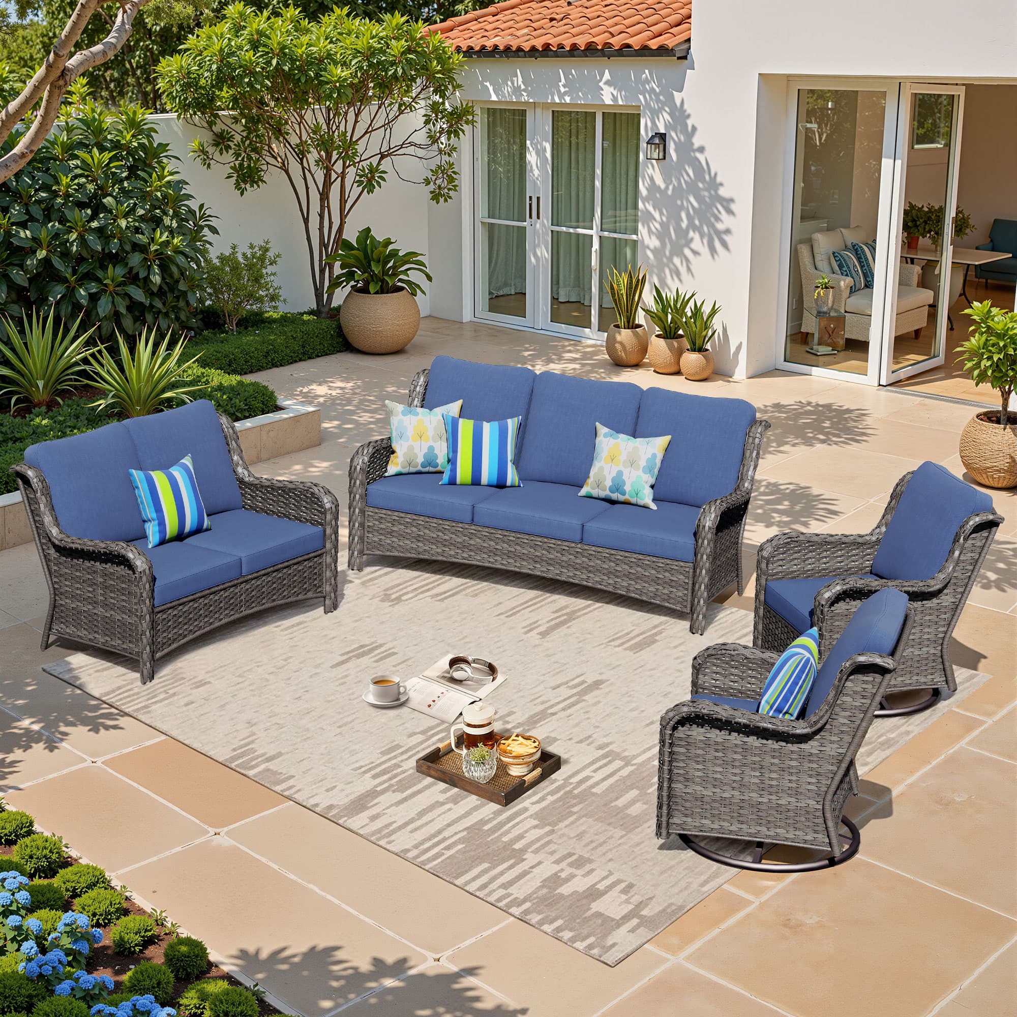 Ovios Patio Furniture Set 7-Piece With Cushions Kenard Curved Handrest
