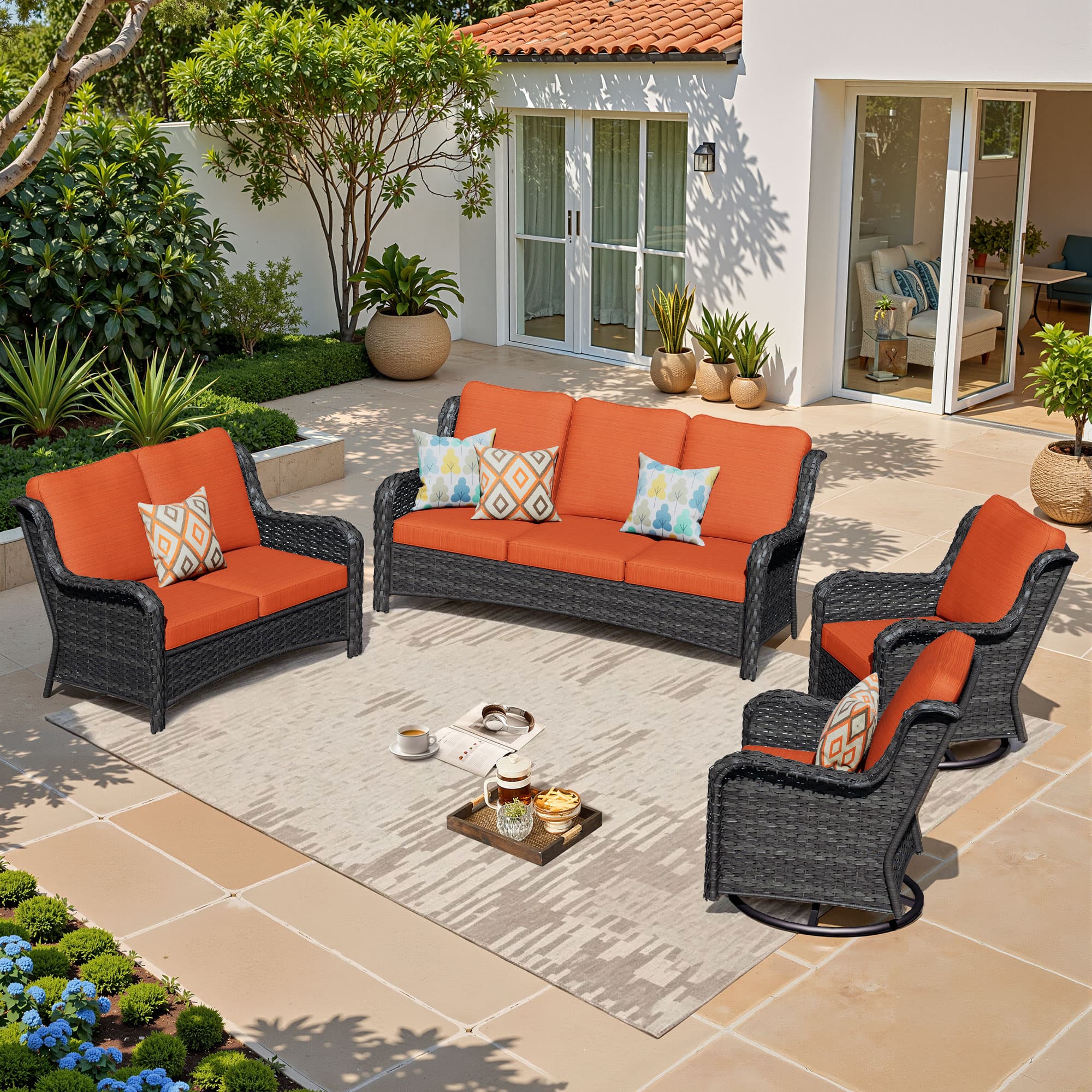 Ovios Patio Furniture Set 7-Piece With Cushions Kenard Curved Handrest